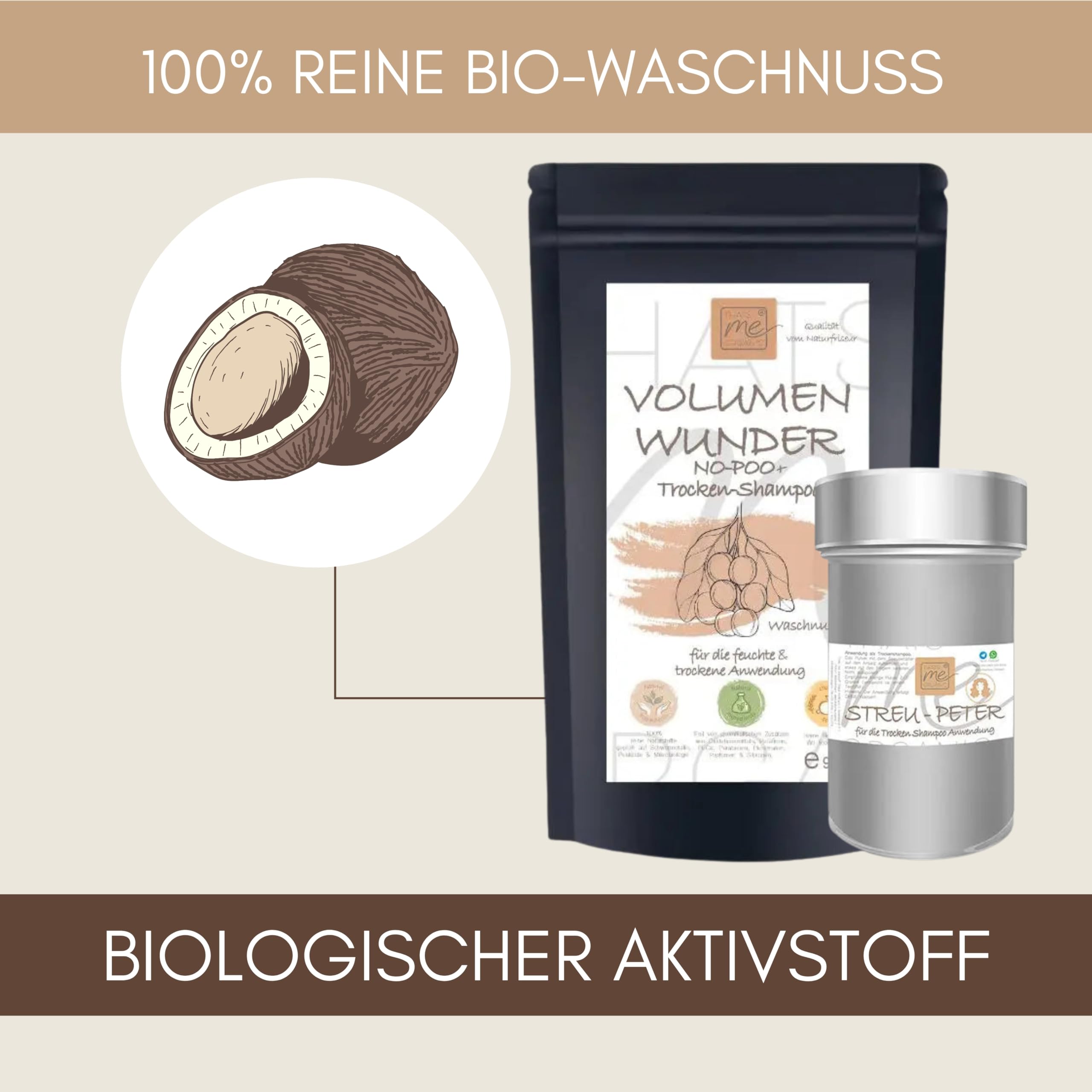 Thats me Organic SPAR-SET BIO Volumen-Wunder: No Poo Trockenshampoo + "Streu-Peter" 2 in 1 90g – Natürliches Styling Powder sorgt für Volumen und Pflege ohne Chemie – für trockene Kopfhaut