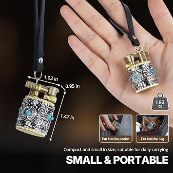 Small Vintage Lighter, Cool Trench Lighter Kerosene Fluid Refillable, Compact Pocket Lighters Mini Size Soft Flame Ligher Gifts for Men Women (Fuel Not Included)