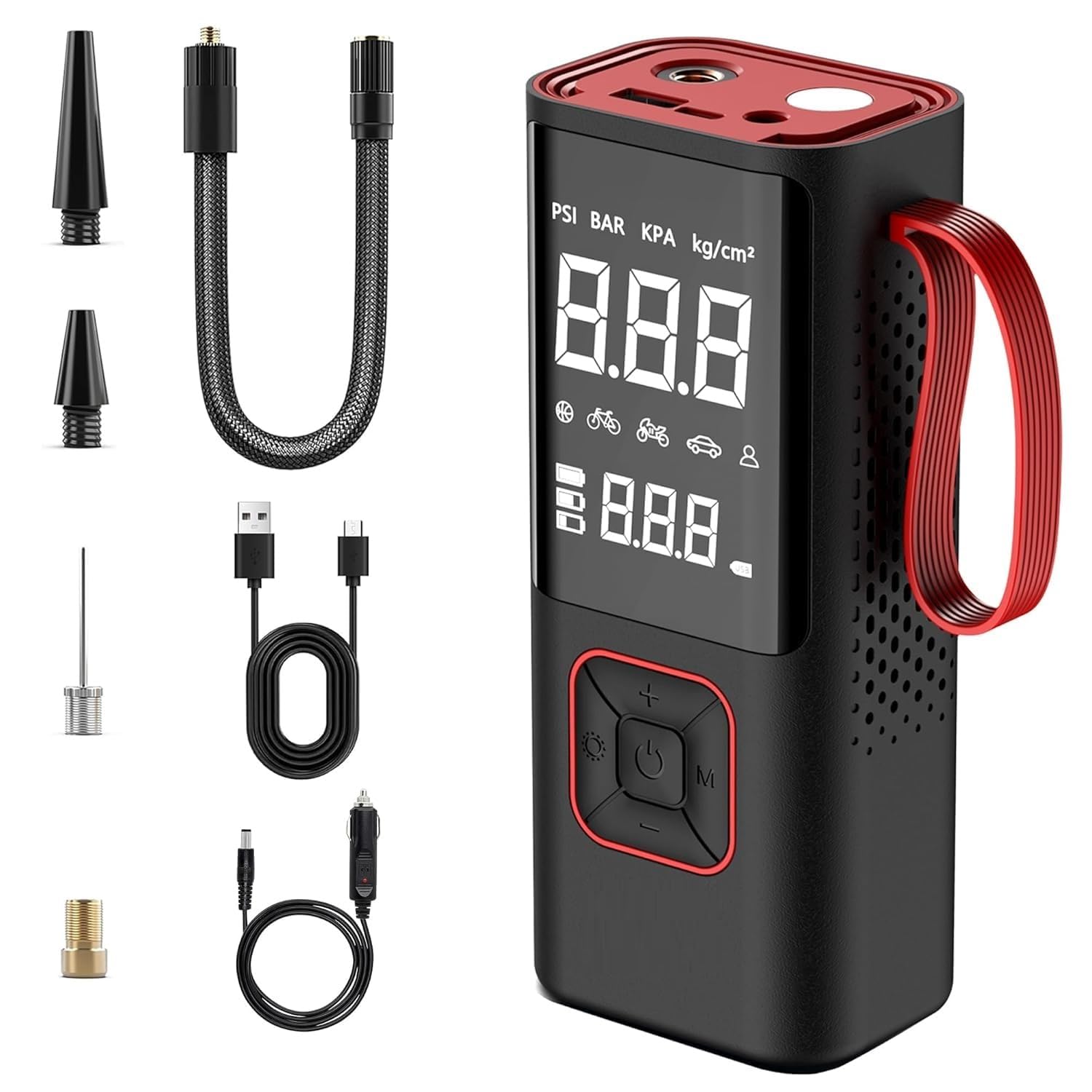DRAVYONEY car air pump with digital display Cordless Tyre Inflator - 6000 mAh Battery - Dual Mode (Battery & 12V Car Por...