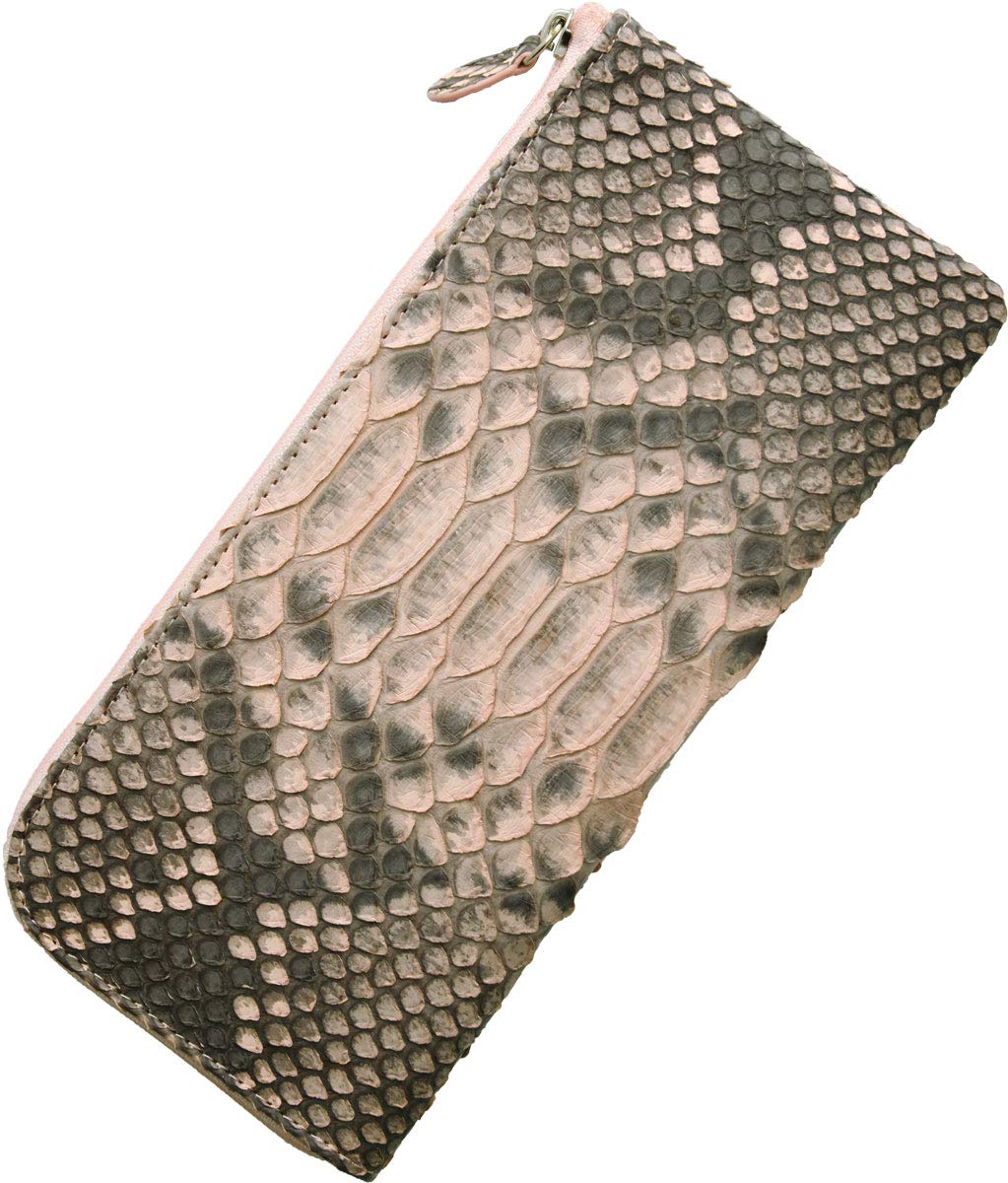 ヘビ革 長財布 ピンク L字ファスナー ZOO 長財布 レディース ヘビ革 財布 へび革 蛇革 L字ファスナー