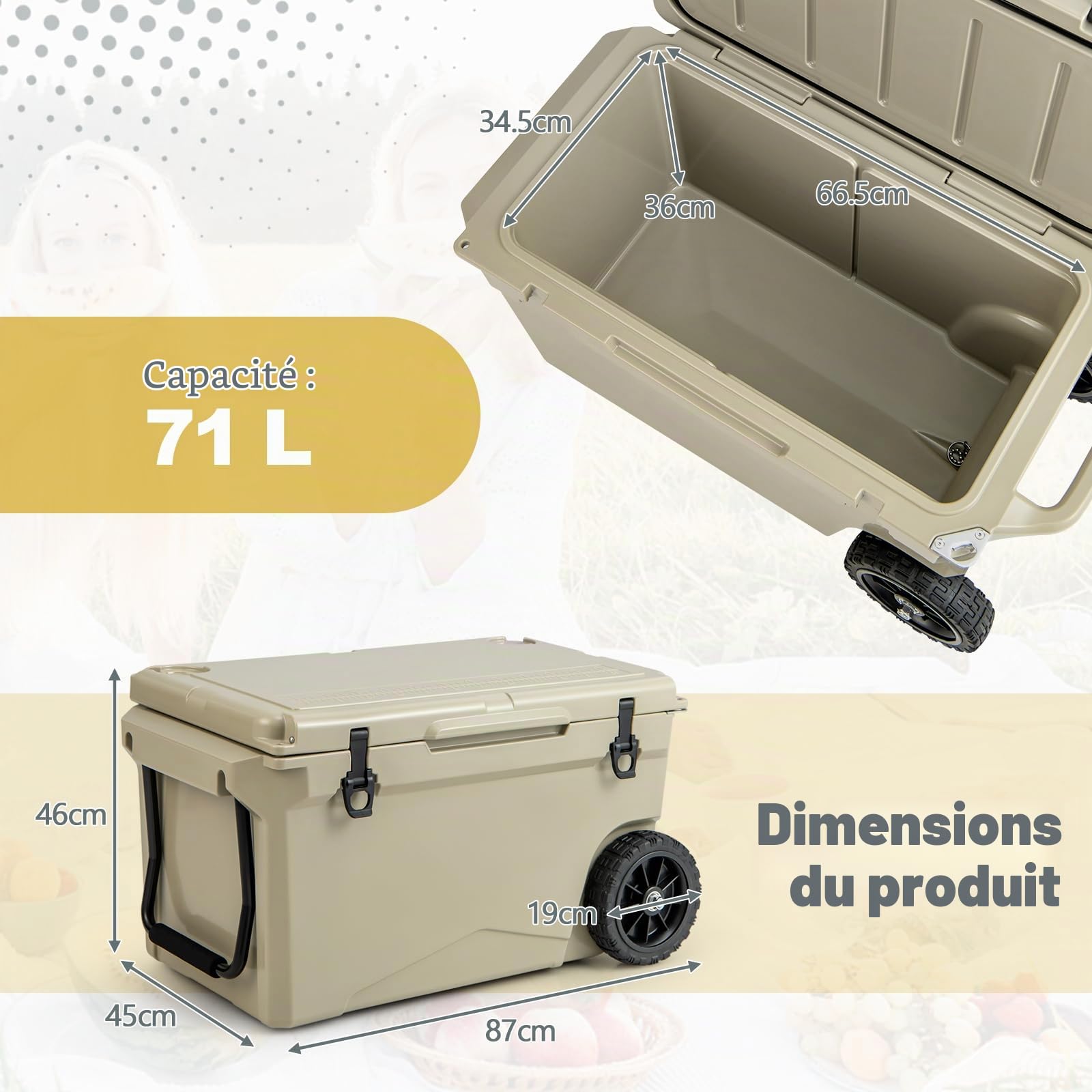 GOPLUS 23L Glacière Rigide Isolée avec Joint Anti-Fuite, Double Porte-gobelets, Glacière Isotherme Portable pour Camping, Pêche, Pique-Nique, Barbecue, Rétention du Froid 5 à 7 Jours