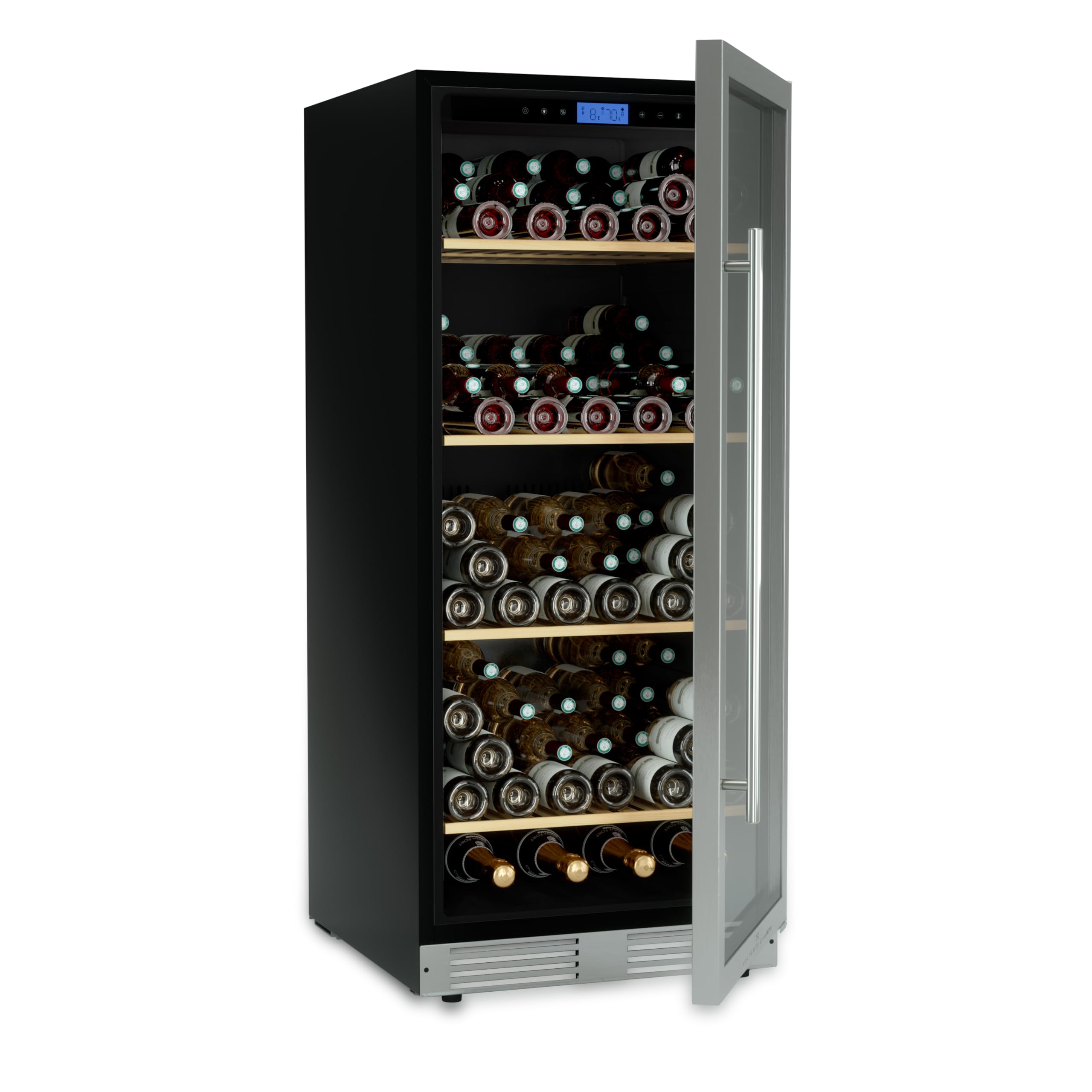 LES PETITS CHAMPS Cave à Vin de Conservation, Pose libre 160 Bouteilles CAVCE160, Capacité 333L, Design Élégant en Acier Inoxydable, Réglable de 5°C à 22°C, Anti-UV, LED
