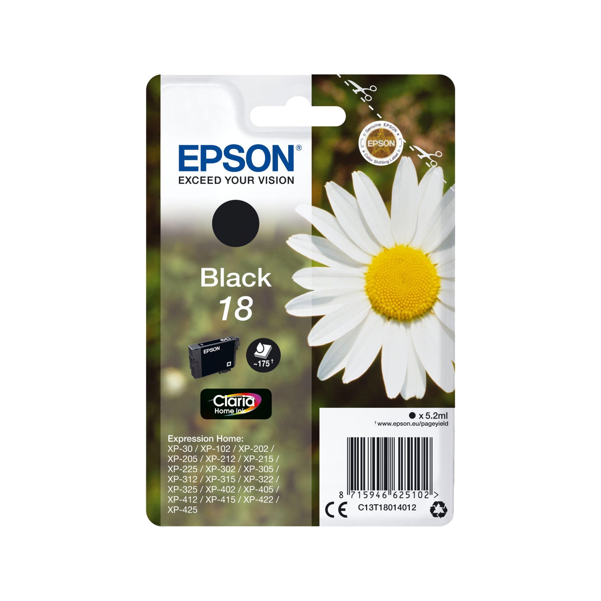Epson Cartuccia di inchiostro singola originale Claria Margherita 18XL dimensioni XL - Cartuccia nero - 1 x 11,​5 ml - I migliori risultati con gli inchiostri originali