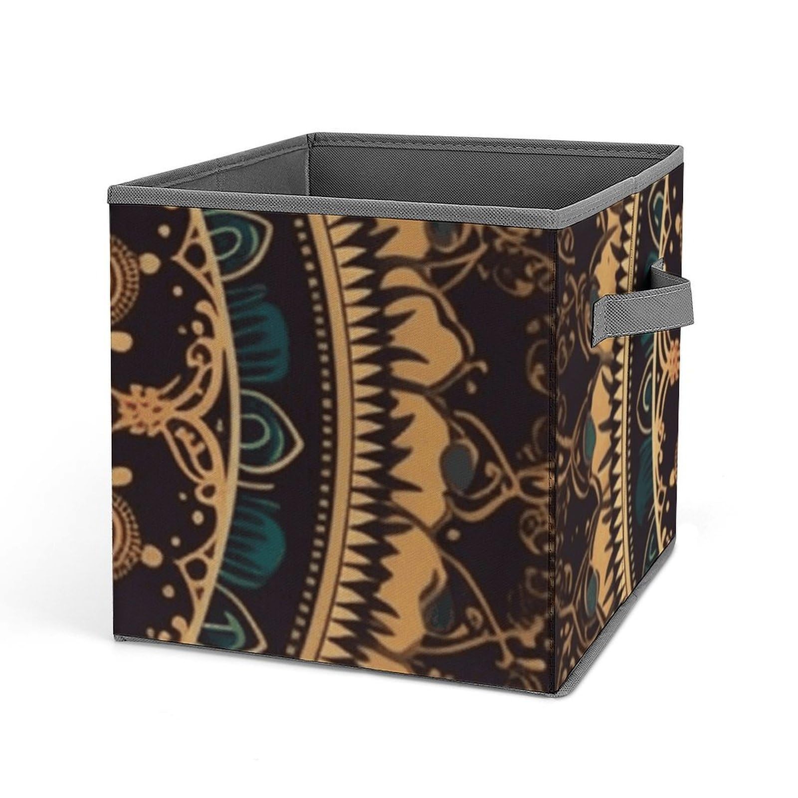Mandala Storage Baskets Collapsible, Exquisite Pattern Cube Box, Canvas Fabric Storage Bins with Handles, Clothe Organizer Box for Home Decorative Office Bedroom