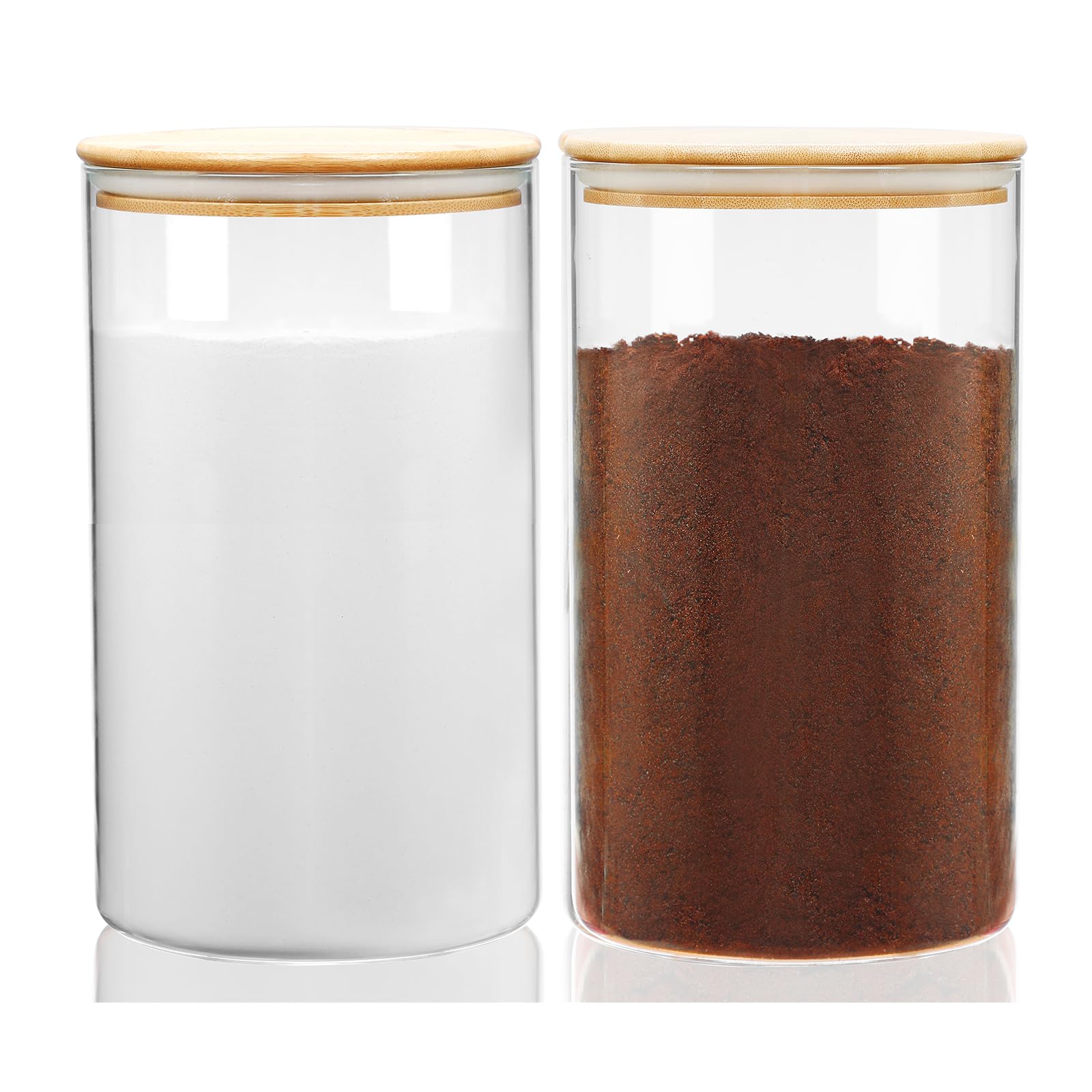 Glass Flour Containers with Lids Airtight 130 oz, Set of 2 Large Glass Jars for Flour and Sugar Wide Mouth with Wooden Lids, Flour Canister Glass for Baking Jars with Bamboo Lids for Coffee