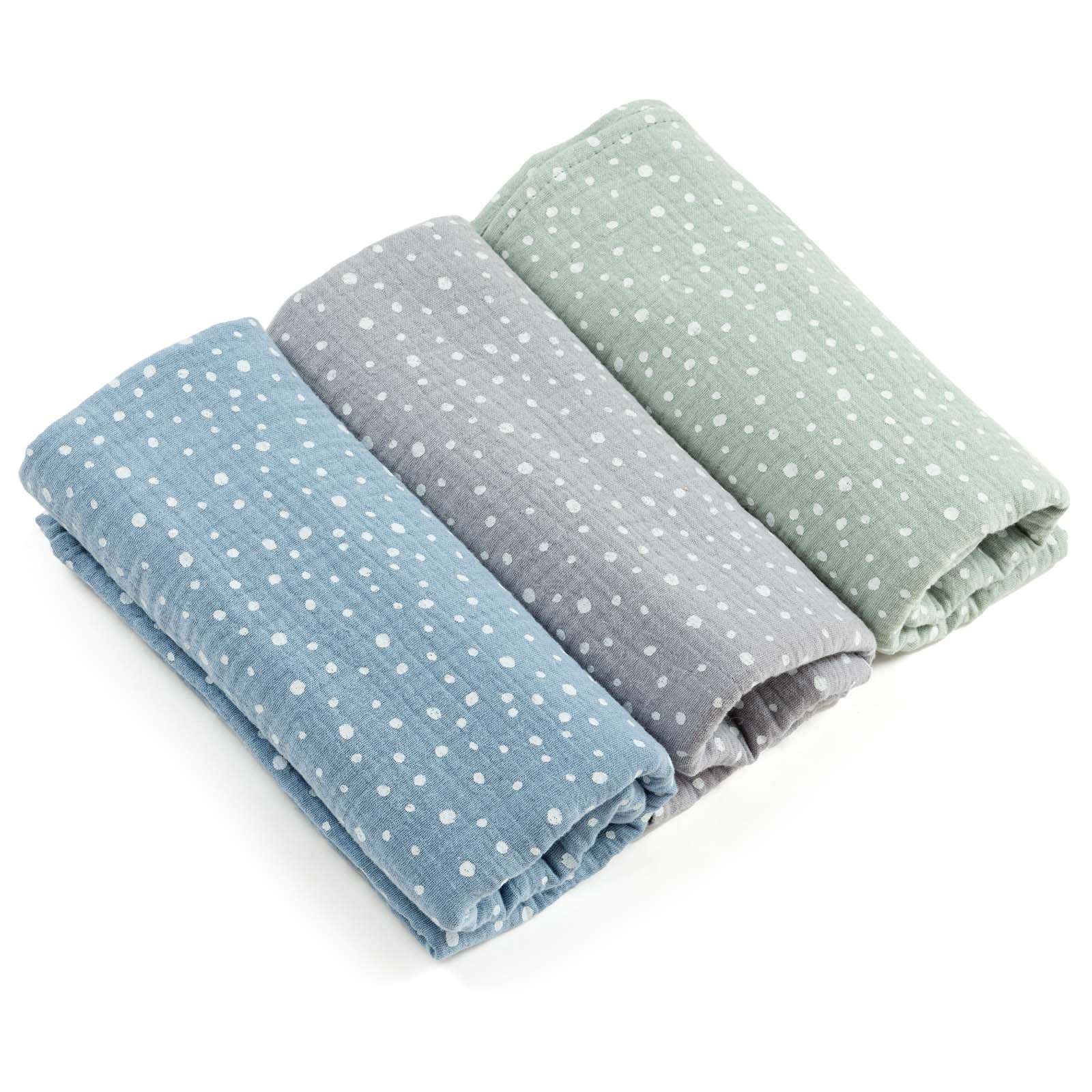 Bellochi Mussole Neonato Copertina Neonato - 100% Delicato Cotone - Set di 3 Morbidi Lavette per Neonata o Neonato - 60x80 cm - Funny Dots