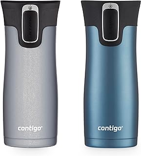 Contigo West Loop Stainless Steel Vacuum-Insulated Travel Mug with Spill-Proof Lid, Keeps Drinks Hot up to 5 Hours and Cold up to 12 Hours, 16oz 2-Pack, Dark Ice & Gold Morel