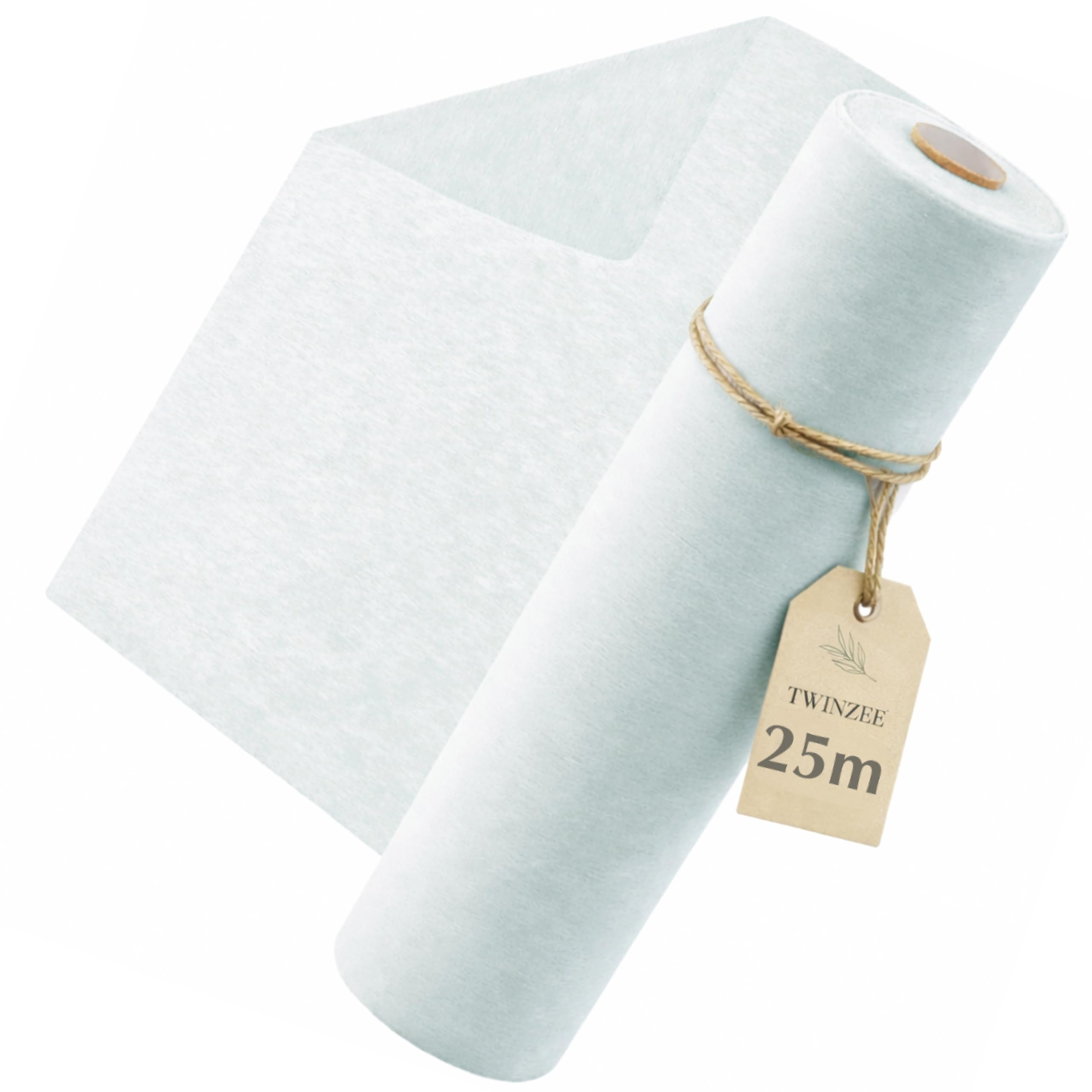 Twinzee - Vlies Tischläufer Weiß, 30 cm x 25 m - Tischband fur Tischdeko Geburtstag, Hochzeit, Taufe, Outdoor - Decoratives Tischläufer Modern Rolle