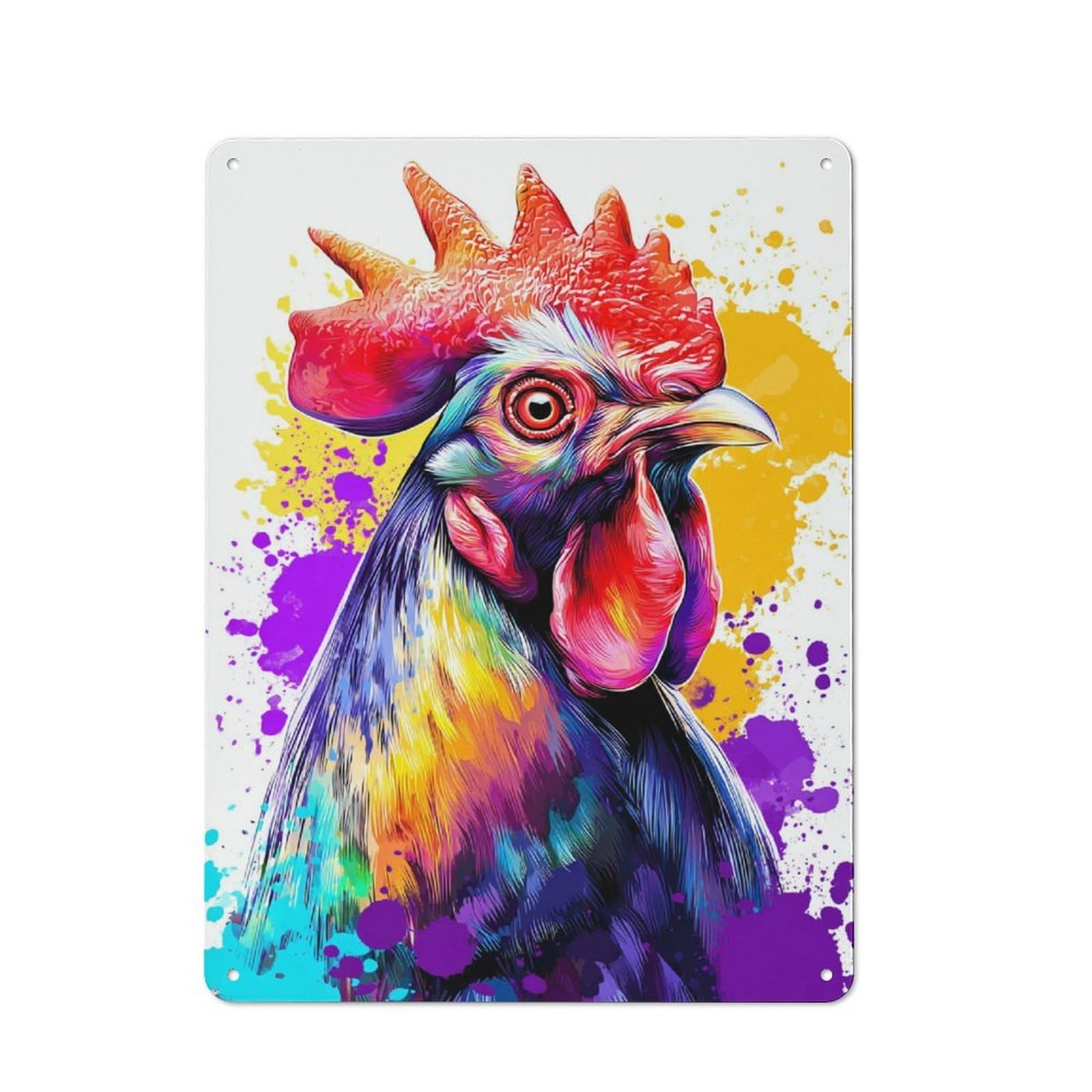 Junmoney Colorful Rooster Art Print Tin Wall Plaque 40X30cm With For Home Office Or Studio, For Home Office Decor Fans