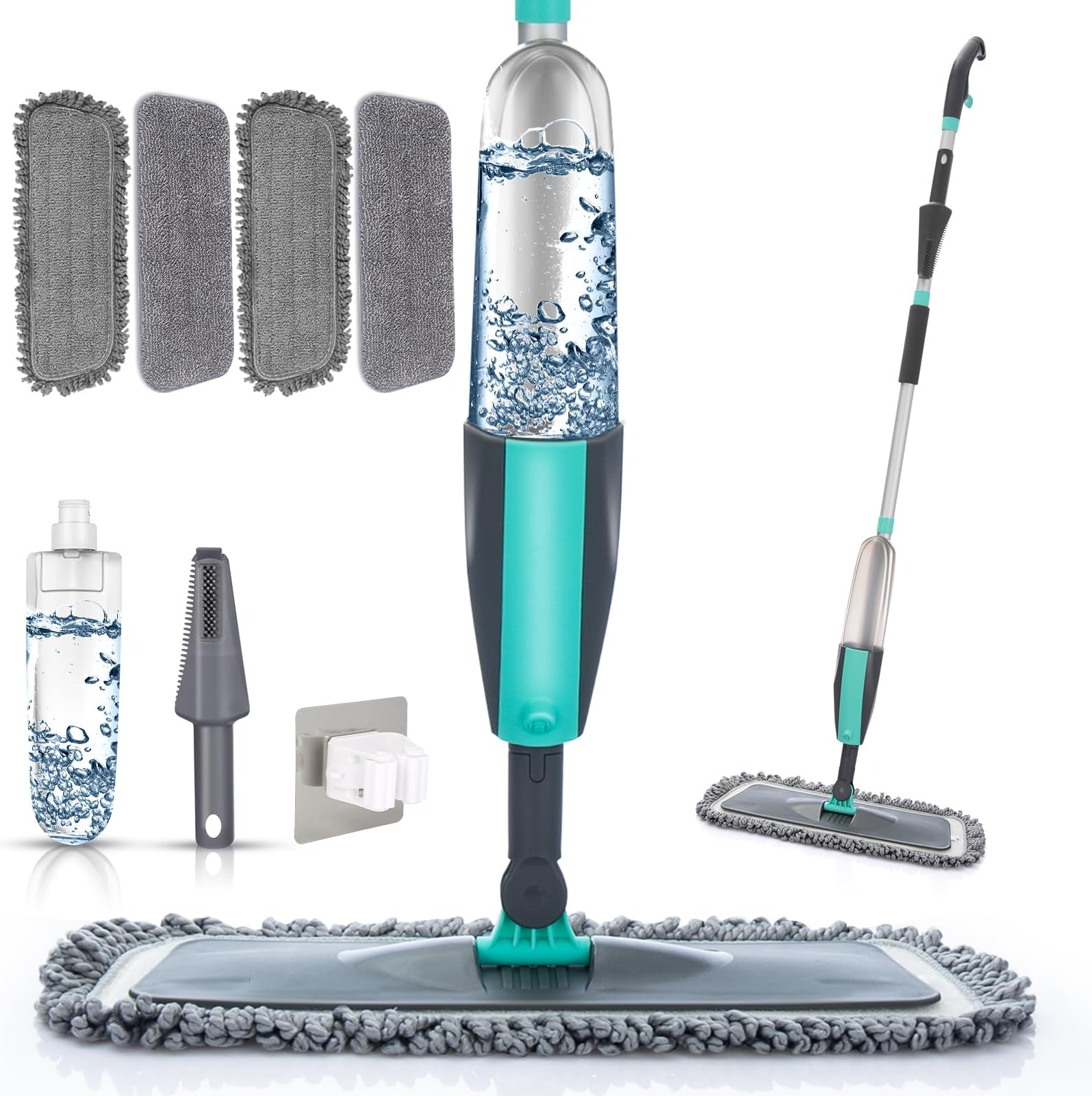 DARISHMSpray Mops for Floor Cleaning Microfiber Floor Mop with 5 Washable Pads 1 Holder 1 Scraper Wet Dry Floor Cleaner 360 Degree Spin Dust Mop Hardwood Floor Mop