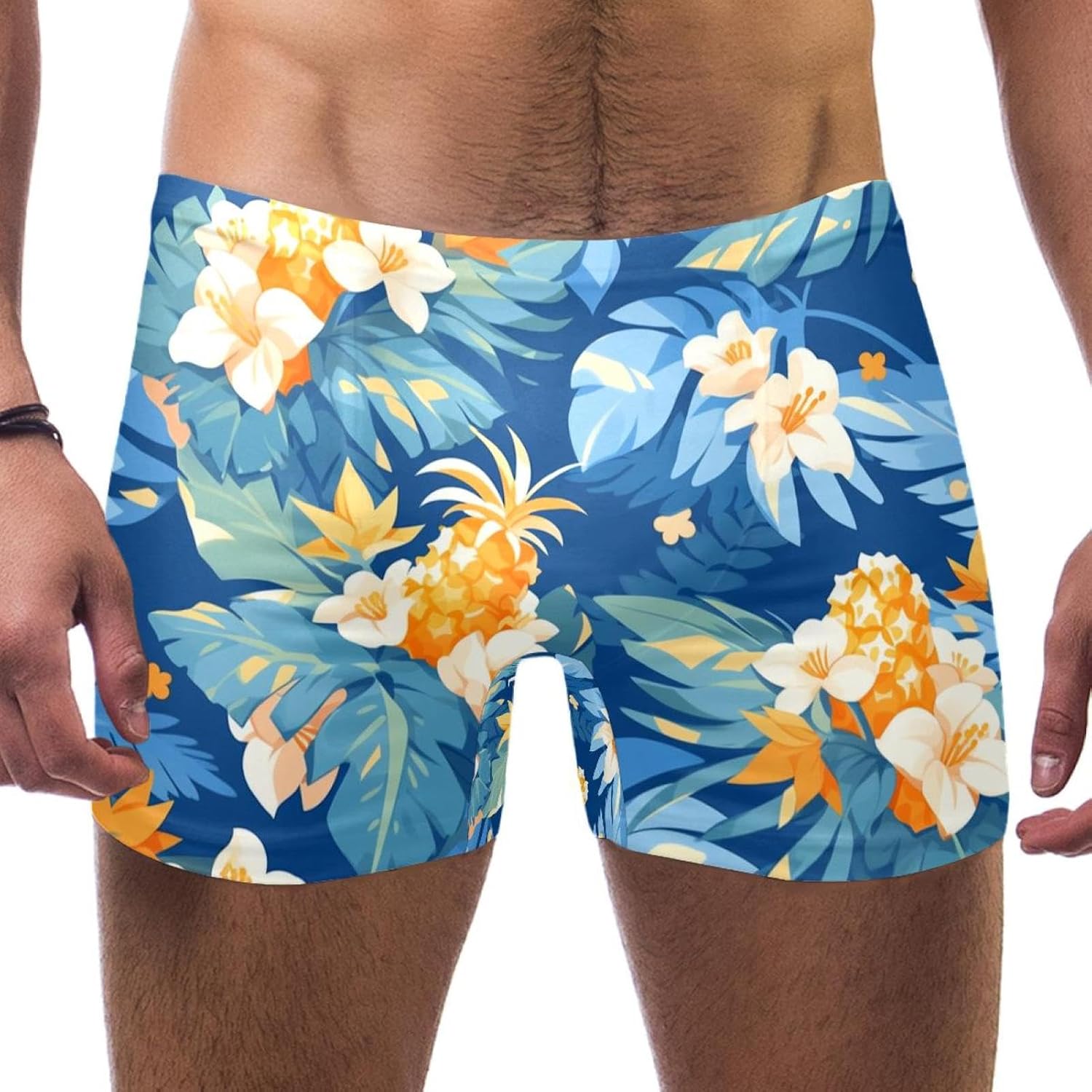 Mens Pineapple Flowers-1373 Swim Trunks Elastic Waistband Short Mens Bathing Suit, S,