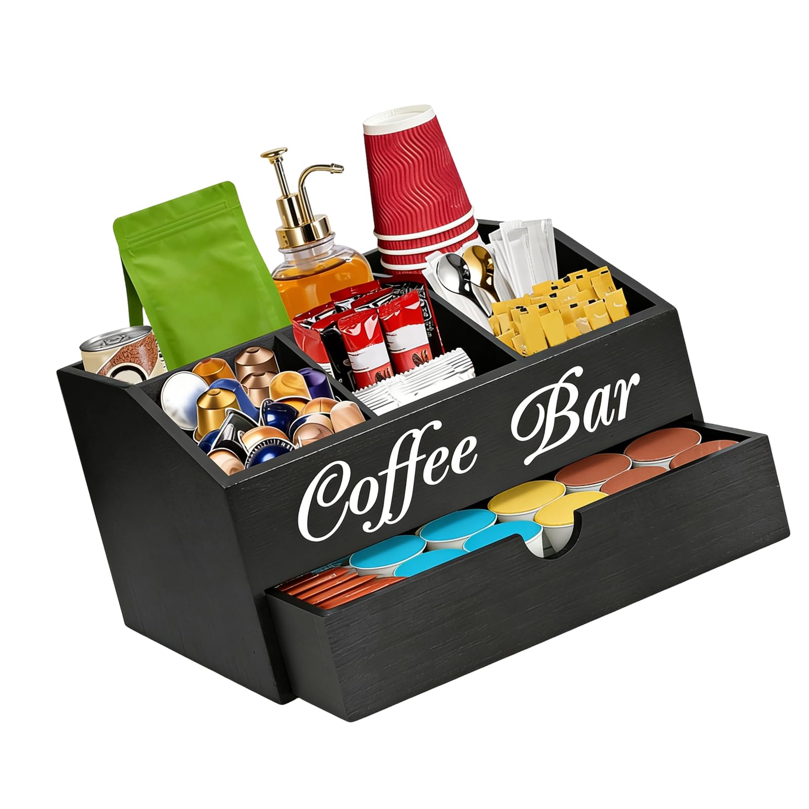 Msioytog Rustics Farmhouses Styles Coffee Station Organizers Craft of Sturdy Wood for Cups and Stirring Stick Stylish Coffee Storage