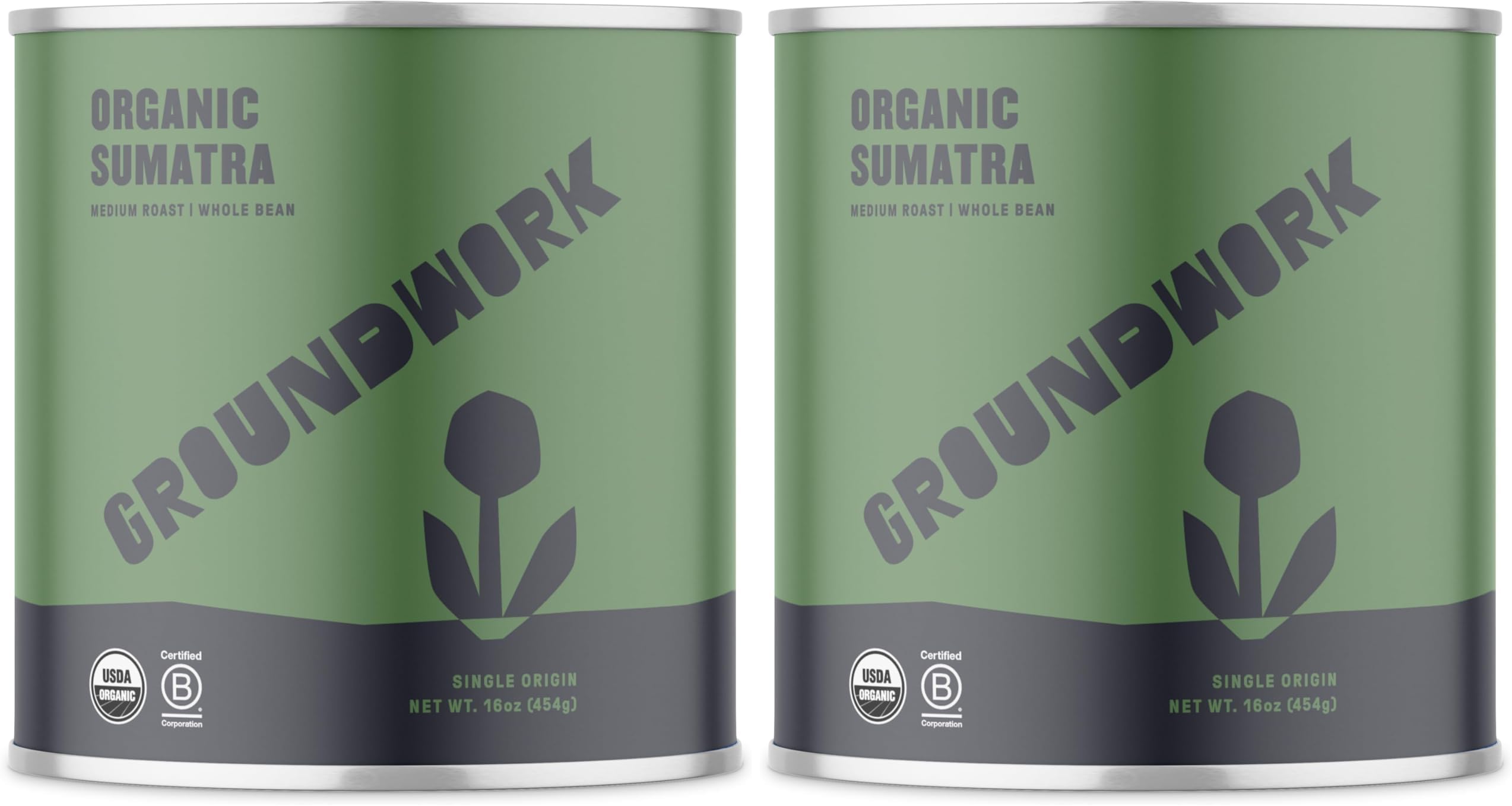 Coffee Organic Sumatra Single Origin Whole Bean, 16 Ounce Can (Pack of 2)