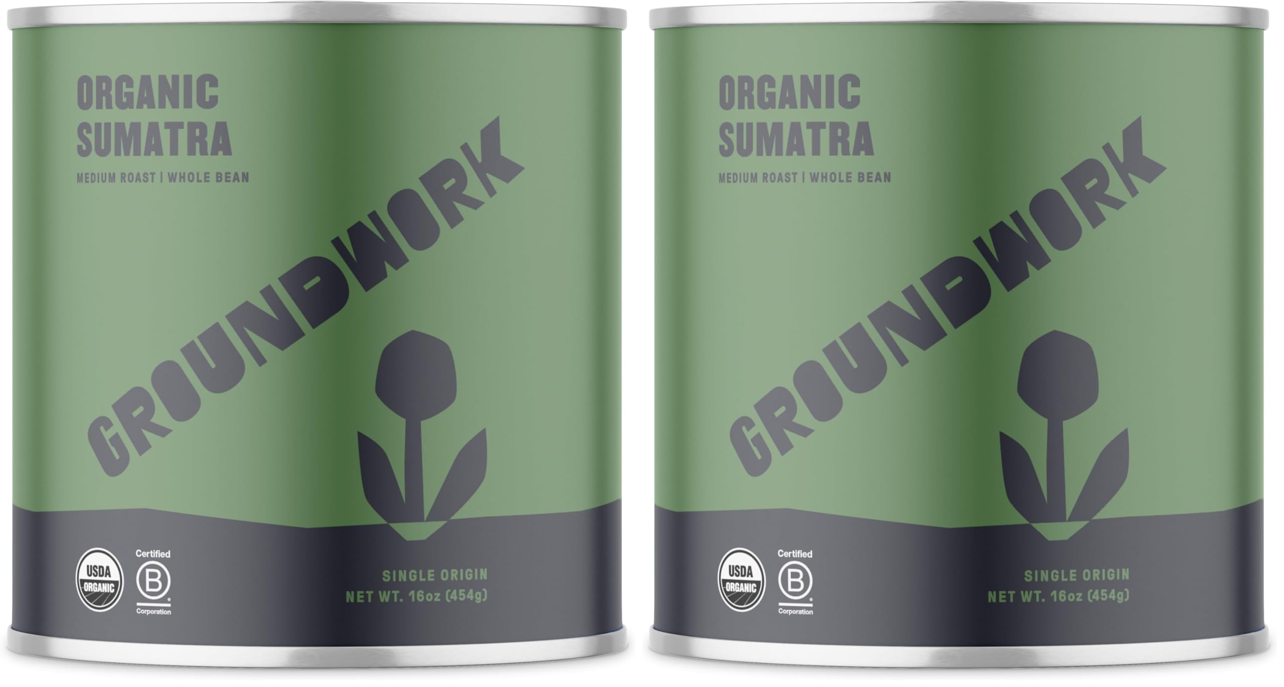 Coffee Organic Sumatra Single Origin Whole Bean, 16 Ounce Can (Pack of 2)