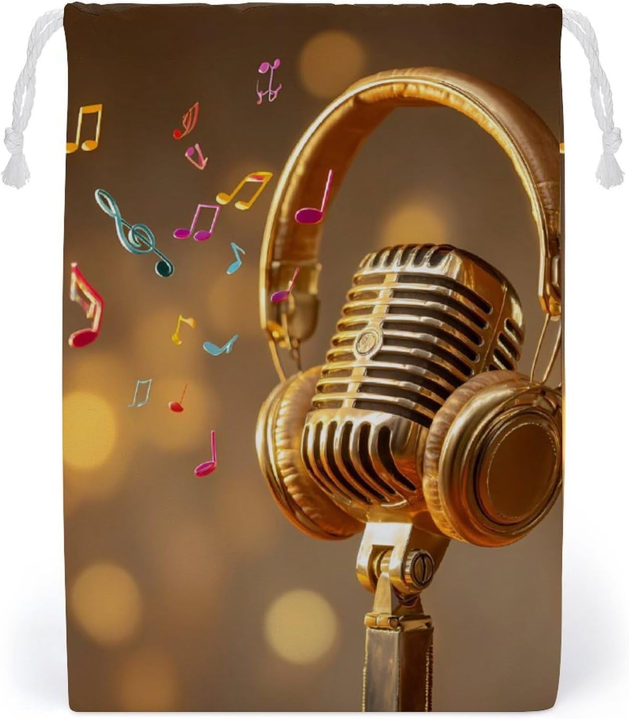 Microphone And Headset Musical Note Drawstring Bag Portable Storage Bags Gift Sachet Bags