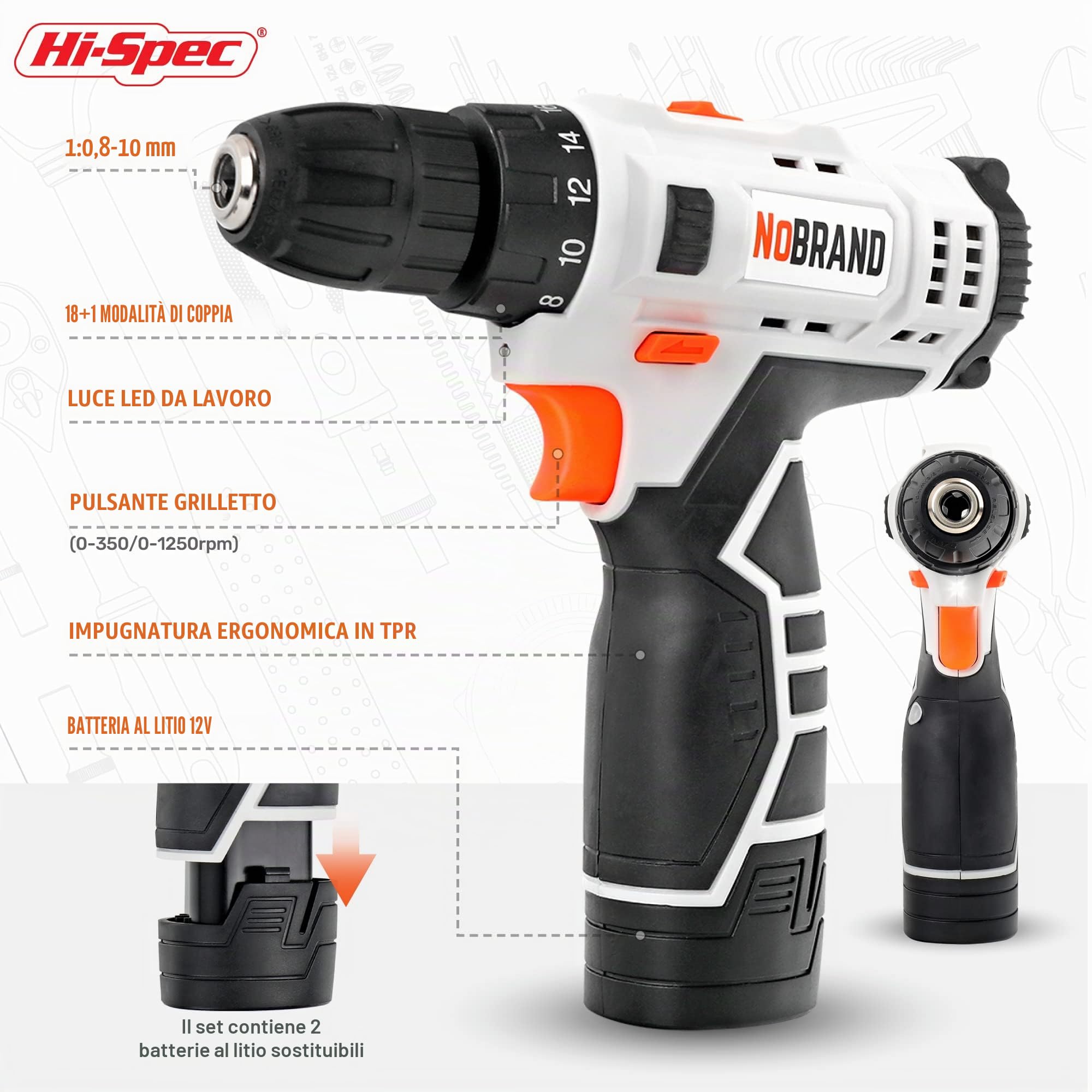 Hi-Spec Trapano Avvitatore 12V, Kit Casa e Ufficio | montaggi e riparazioni più rapidi, controllo facile e uso intuitivo, design leggero per lavorare senza fatica, 49 pc