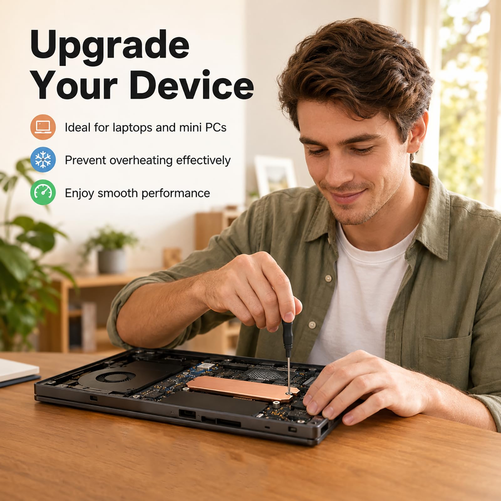 Kühlkörper M.2 SSD 2280 NVMe, Kupfer-Kühlkörper, reines Kühlset mit Silikonpads für Laptop und Desktop-PC, komplettes Set für Wärmeableitung, hohe Leistung