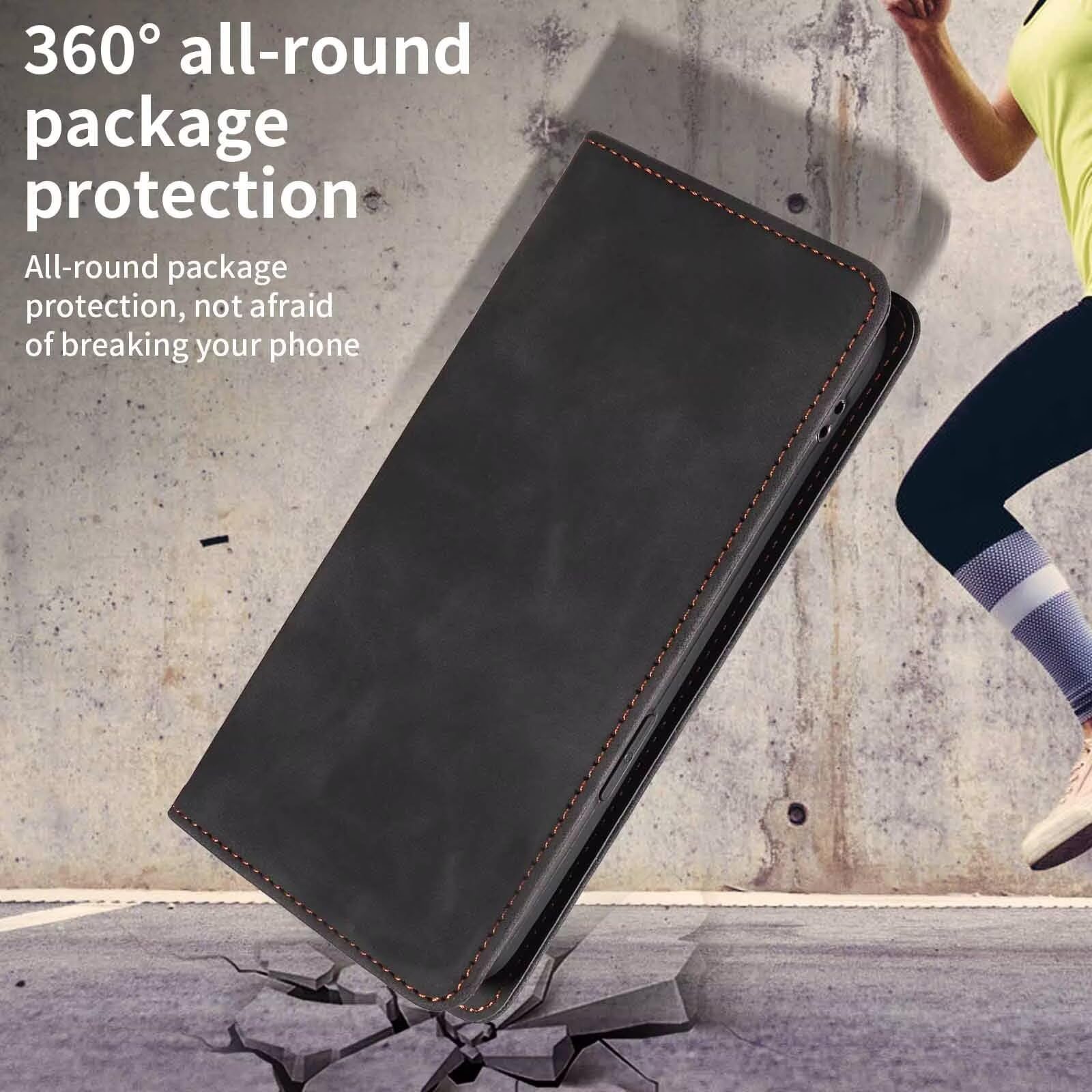 YUECXIN Luksusowe etui do Xiaomi Redmi Note 15 5G, odporny na wstrząsy pokrowiec ze skóry PU z magnetycznym uchwytem i ochroną RFID antykradzieżową obudową, czarny