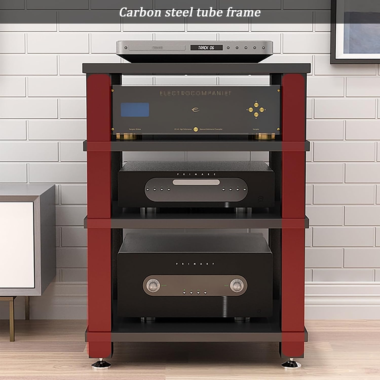 AV Component Media Stand, Stereo Audio Rack Stand Tower, Storage Shelf Printer Stand, Carbon Steel Frame, Stereo Rack for TV, Audio Video Components(Black,1 Tier 60x48x10CM)