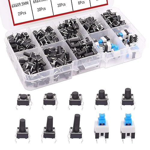 Miniatura 3 de TWTADE Juego de interruptores táctiles táctiles momentáneos de 160 piezas de interruptor táctil de 0.236 x 0.236 x 0.197 in (cada color 20 piezas) +