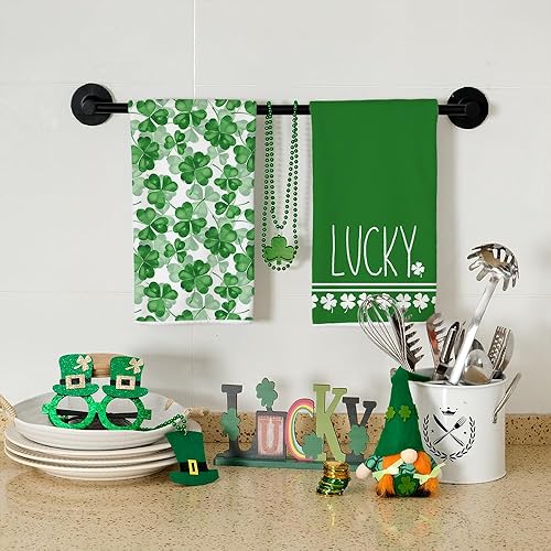 Miniatura 2 de ARKENY Juego de 2 toallas de cocina del día de San Patricio, diseño de trébol verde de la suerte del día de San Patricio, paños de cocina de secado