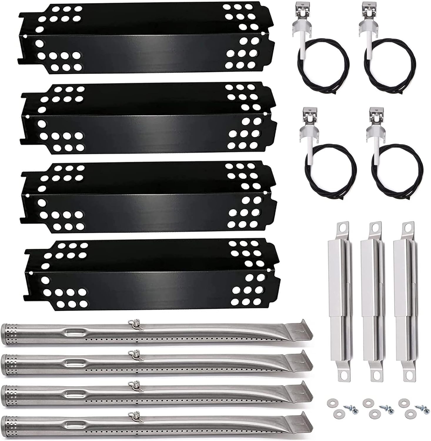 Yiming Grill Replacement Parts for Charbroil 463436215, 463436214, 463439915, 463436213, 463439914 Grill Models. Grill Burner Tubes, Heat Plate Shields, Carryover Tubes, and Grill Igniter Kit.