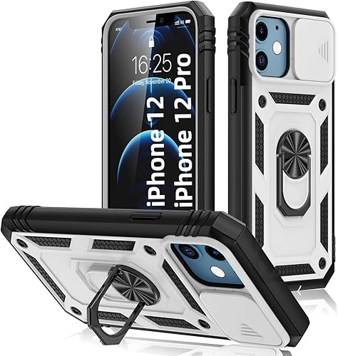 Vista 143 de Korecase Funda de protección para iPhone 12 y 12 Pro Ring Case con cubierta para lente de cámara, grado militar, resistente, de doble capa, cuerpo