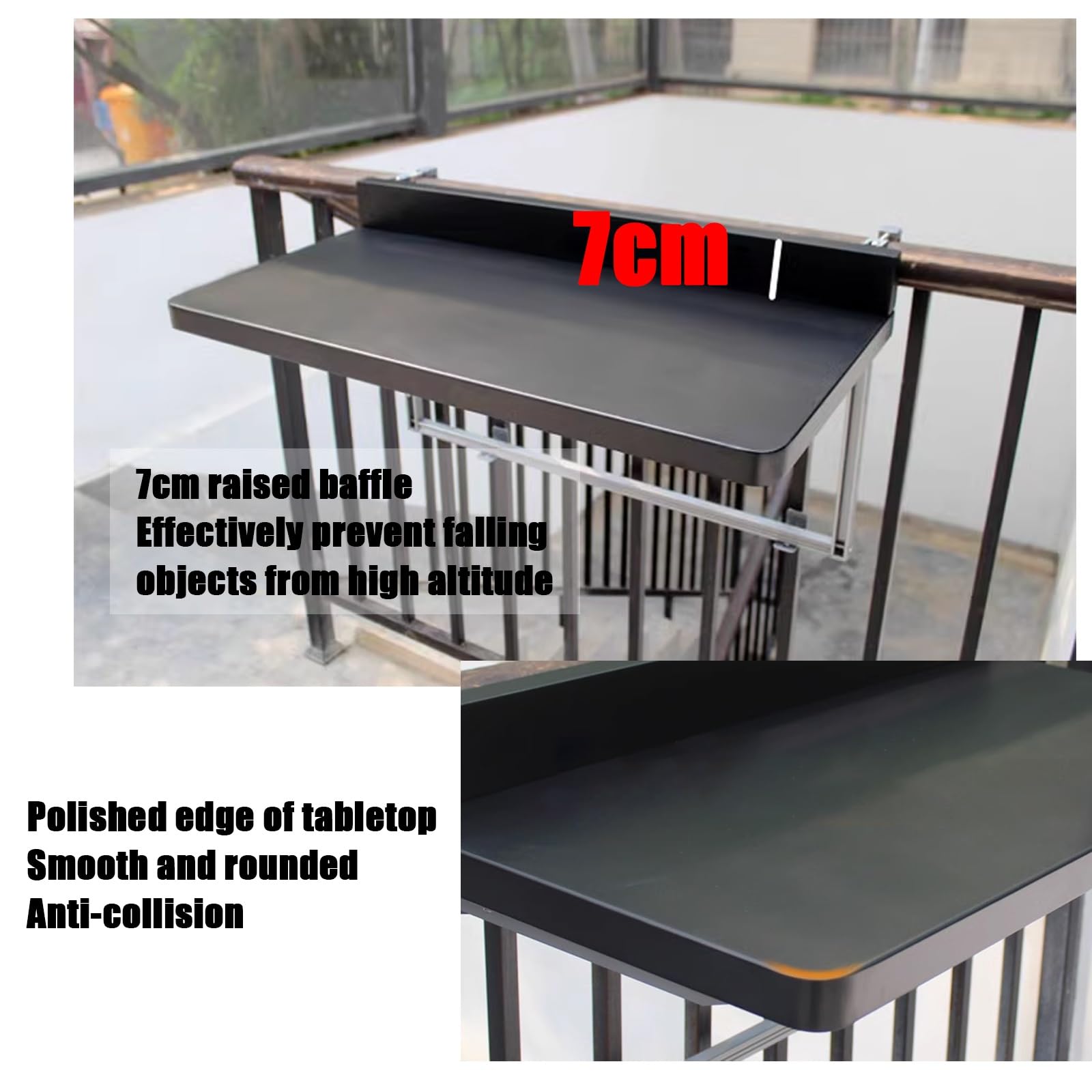 Mesa Plegable para barandilla de balcón - Mesa Auxiliar de Exterior Totalmente de Aluminio, soporta hasta 60 kg, diseño elevable y Compacto (Blanco, 120 * 39 cm / 47,2 * 15,4 Pulgadas)