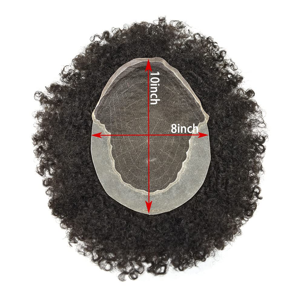 FACE MIRACLE Lace Front Afro Toupee for Black Men Kinky Curly Hairpieces for Man Brazilian Human Hair Replacement Systems Afro Curl Mens Toupee Hair Units for Black (1# JET BLACK - 6MM WAVE)