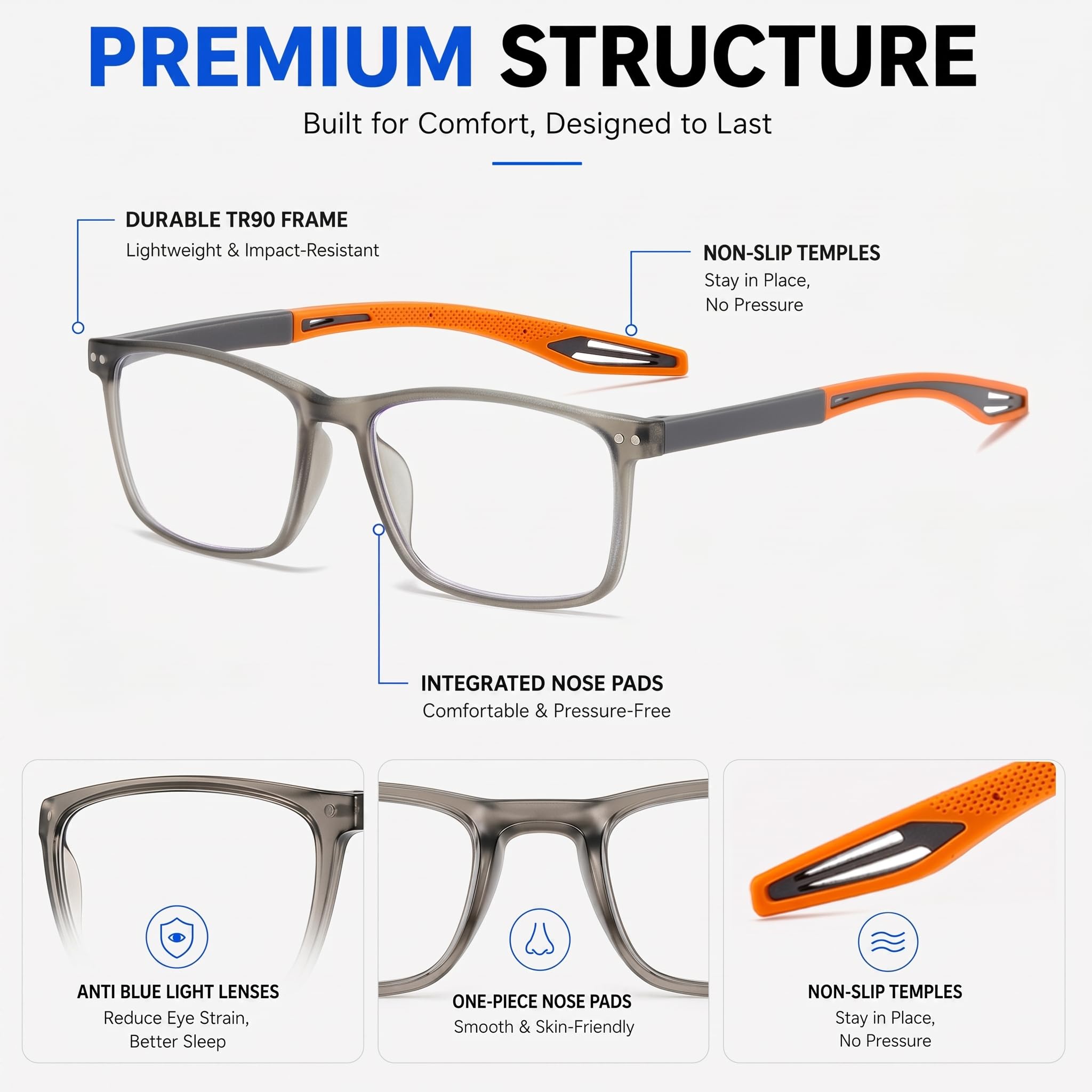 Gafas de lectura TR90 para hombre, diseño deportivo, bloqueo de luz azul, flexible, cómodo, ligero