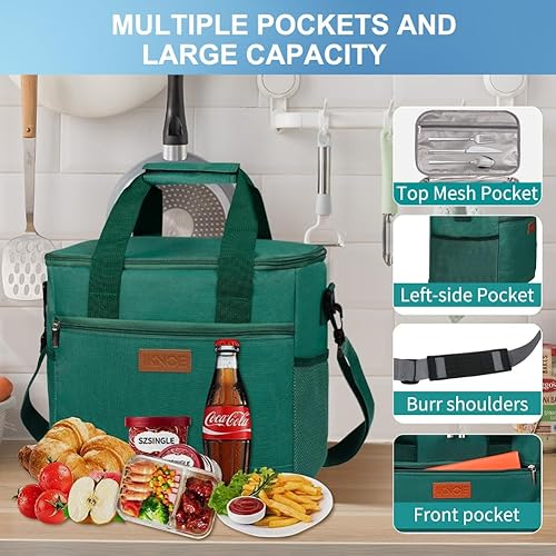 Miniatura 3 de iknoe Bolsa térmica grande plegable para 24 latas, bolsas aisladas a prueba de fugas con múltiples bolsillos para adultos, lonchera aislada para