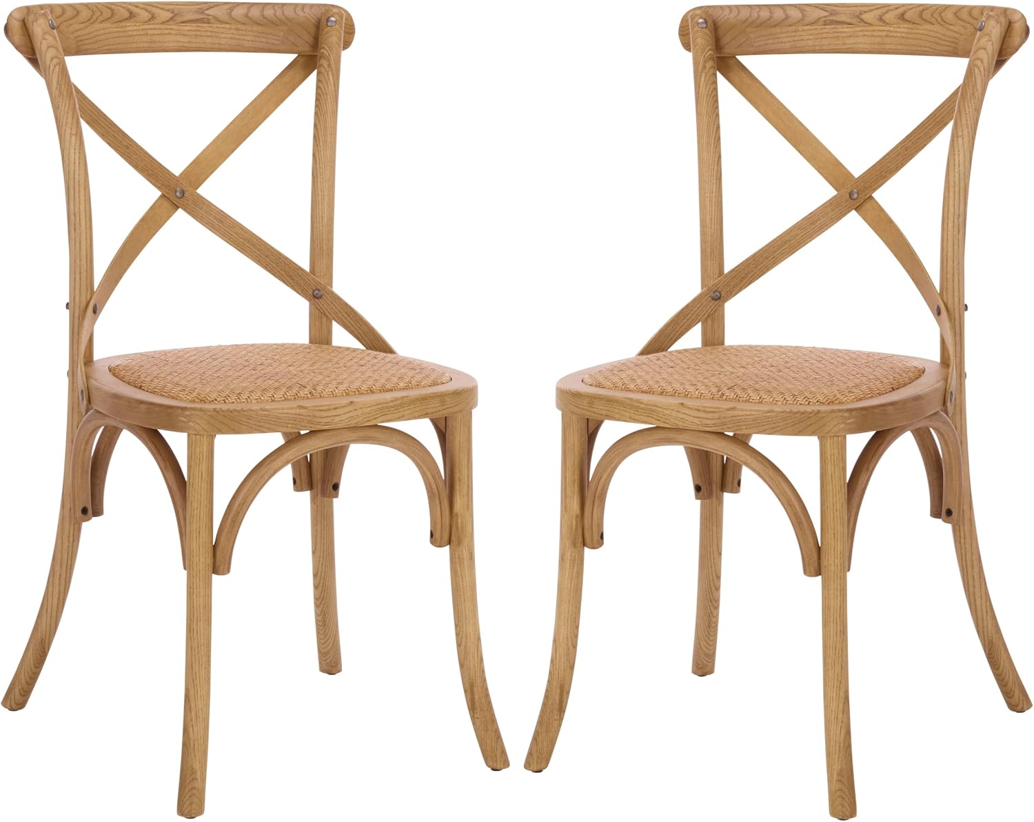 SAFAVIEH Furniture - Franklin X-Back Side Chair Set of 2 - 18.1" Seat Height - Weathered Grey - Rattan - Farmhouse X-Back Design - Ideal for Dining Room, Kitchen - Fully Assembled (AMH9500D-SET2)