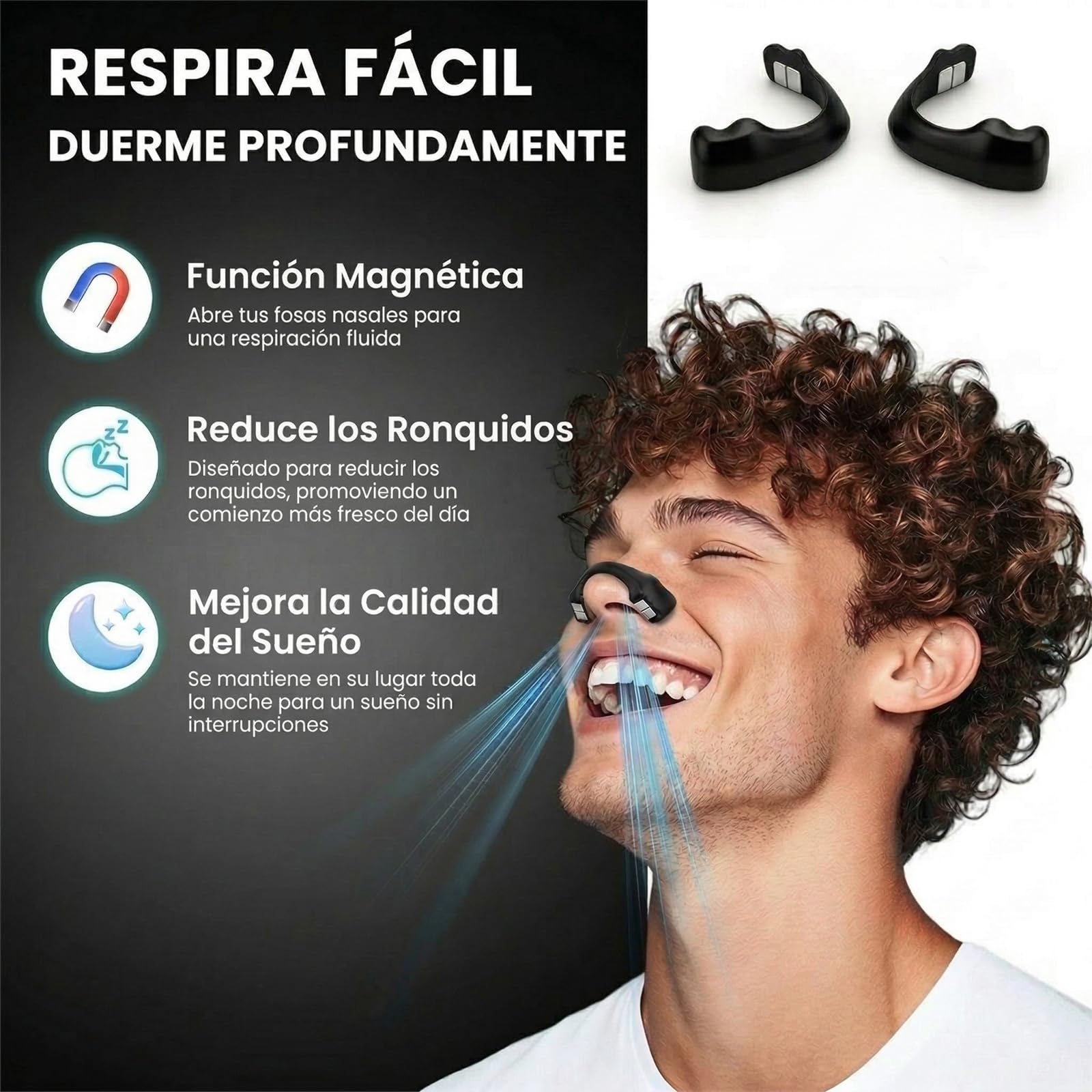 Nozibye Tiras Nasales Magnéticas (Pack de 30 Días, Negro) - Tiras para Respirar Pack de Ahorro