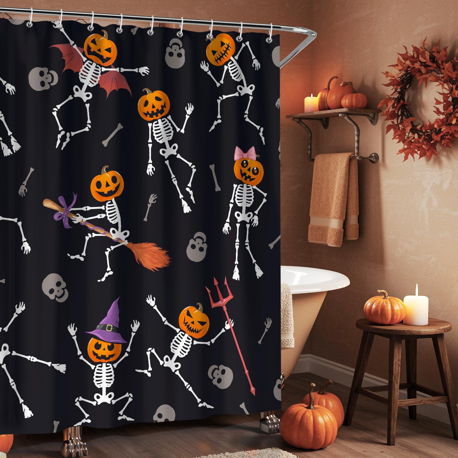 Rideau de douche en tissu haut de gamme Halloween gothique 180x180 cm