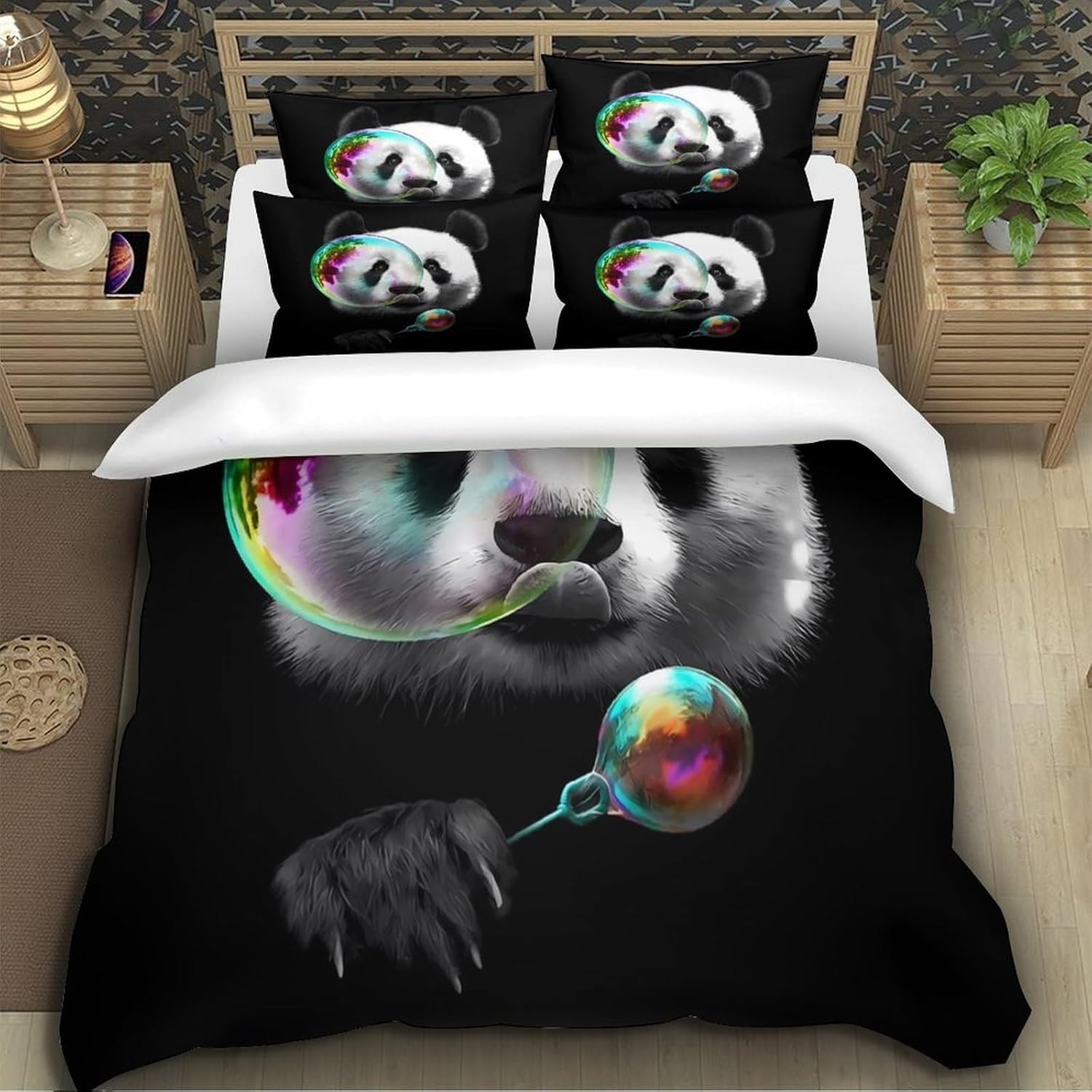 Funda Nordica Cama 135/150 Panda Gigante Ropa de Cama 3D Animales Adorables 3 Piezas Suave Transpirable Microfibra Funda Nórdica 240x220 cm y 2 Fundas de Almohada 50x75 cm C.2959
