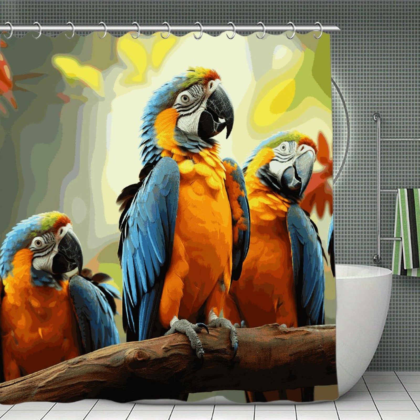MUSM Cute Parrots Shower Curtain with Hooks Durable Thick Waterproof Bathroom Shower Curtains Fashion Funny Magic Decor Bath Curtains for Bathtub Shower Partition 71"x71"