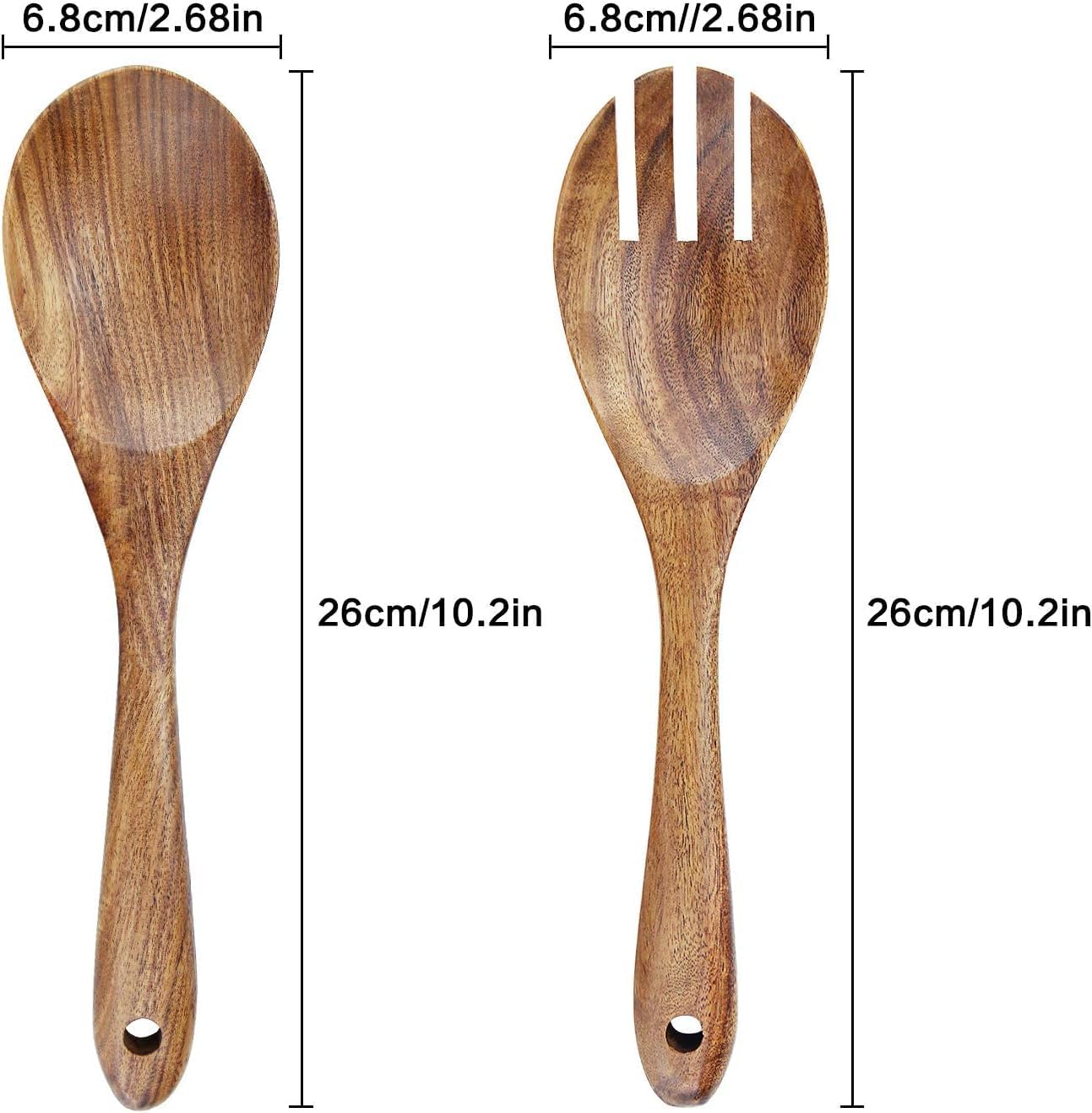 Salad Servers, Wood Salad Tongs, 10.2in Salad Spoon and Fork Set, Long Handle Salad Server Set for Mixing, Tossing and Cooking (Salad Spoon and Fork Set)