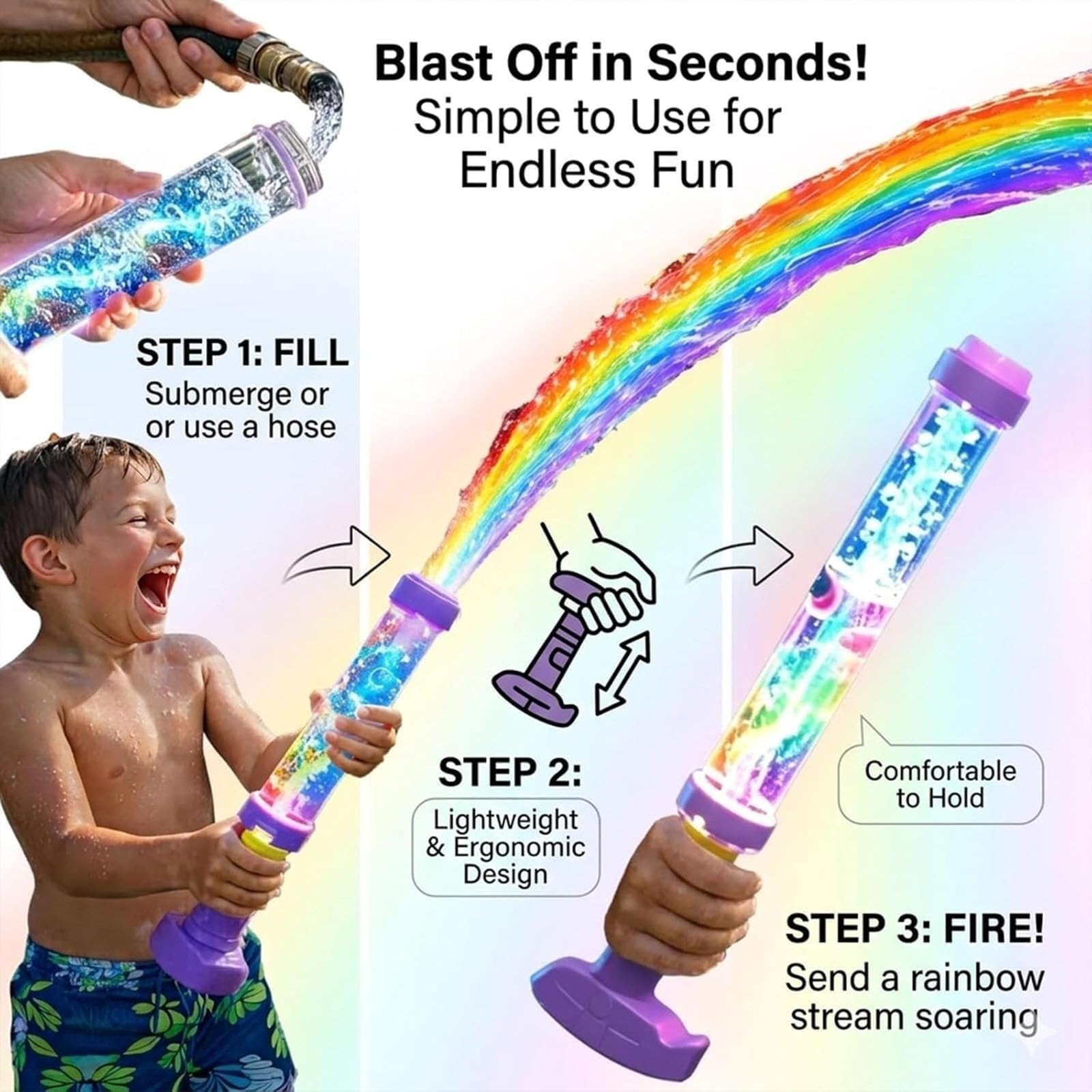 Blaster De Agua LED Arcoíris Brillante – Pistola De Agua Con Luces De Colores Que Explota En Magia, Efecto Fuegos Artificiales, Material ABS Resistente, Ideal Para Fiestas De Piscina Y Verano