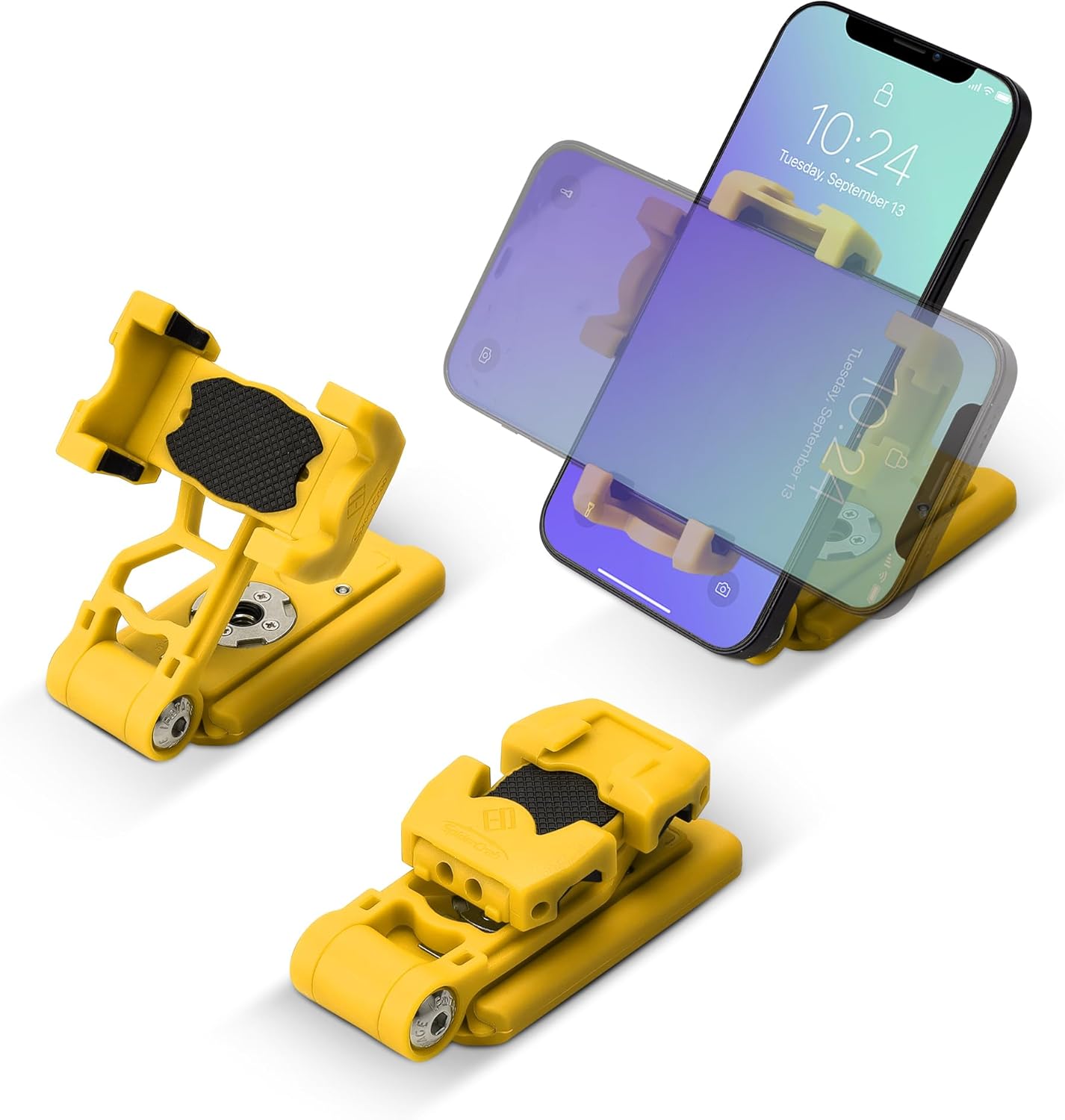 IFOOTAGE Phone Holder, Phone Tripod Mount Adapter with Cold Shoe, 360° Rotation Cell Phone Holder for Tripod, Selfie Stick, Desk Phone Stand with Adjustable Clamp, Yellow