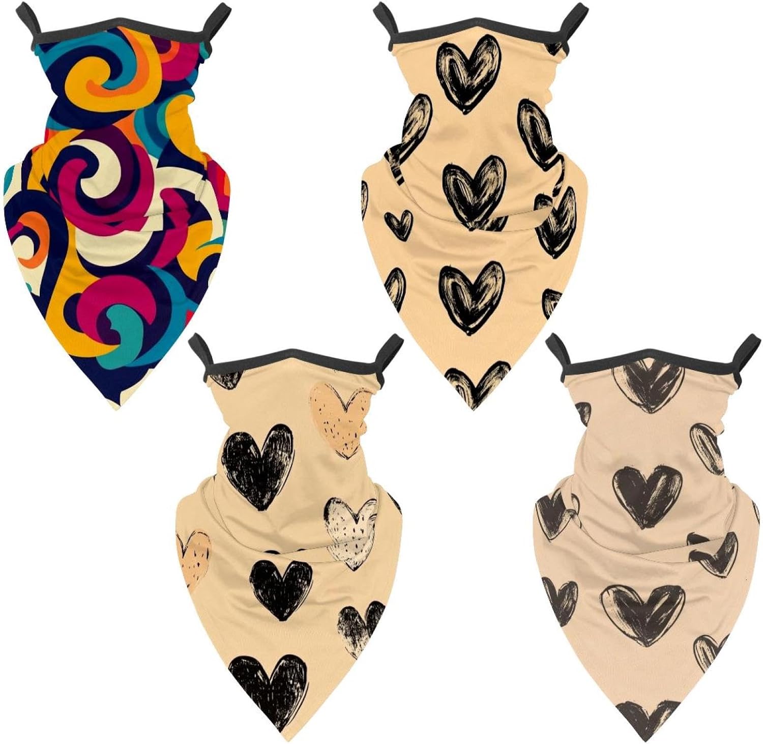 4 Pieces valentines day pattern design Neck Gaiter Bandana Face Mask, Sun Cooling Scarf Gator Cover Head for Men Women
