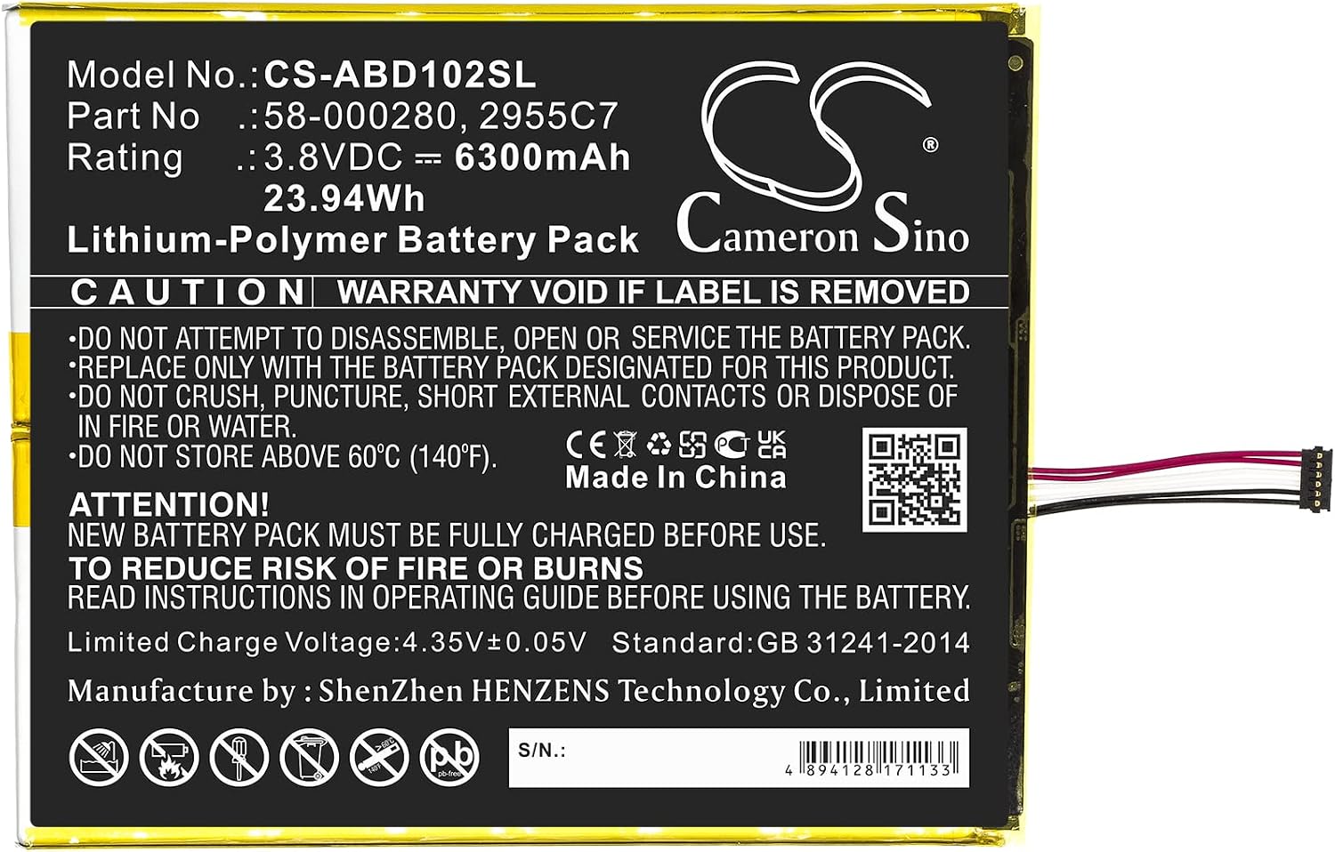 58-000280 2955C7 Battery for HD 10.1 9th Generation M2V3R5