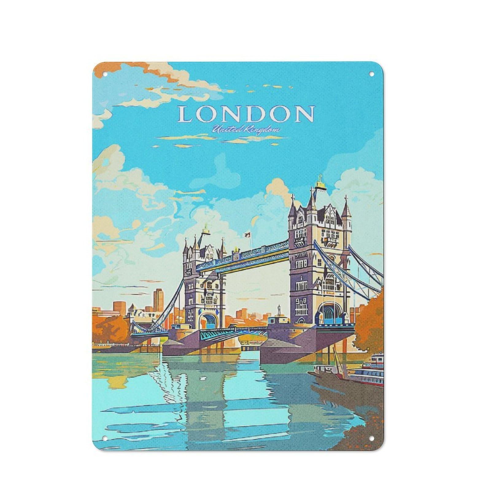 Junmoney Tower Bridge England Country Vintage Metal Wall Decor 40X30cm, Farmhouse Metal Sign For Kitchen, Cottage, Porch Or Garden Room