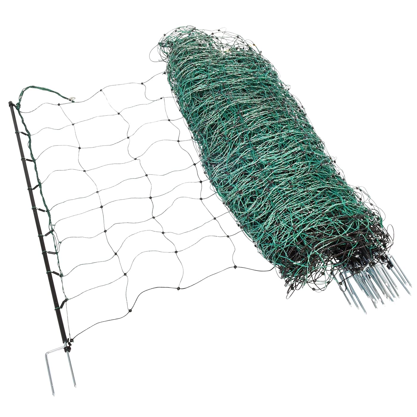 VOSS.farming Rete per recinzioni da pascolo elettrificabile, Altezza 106 cm e 50 m di Lunghezza, a Punta Doppia, 14 Pali Neri, Colore Verde Pino