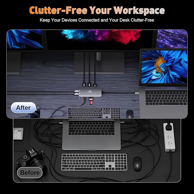 Hub USB C THANDBLE 9 en 1 Dual Monitor, 4K@60Hz, 100W PD miniatura 7