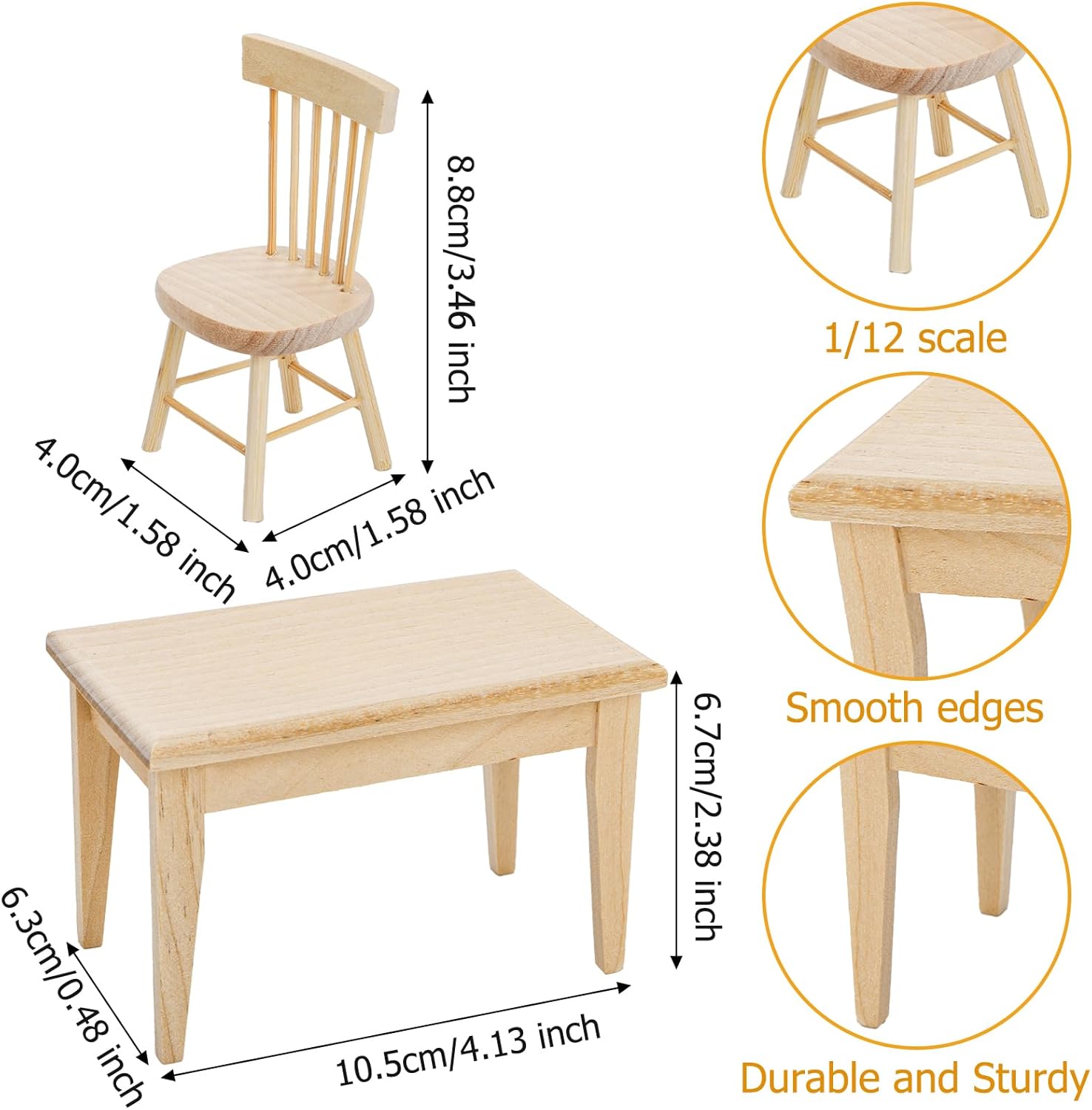 Nicunom Dollhouse Dining Room Furniture Set, 1/12 Scale Miniature Table and 4 Chairs, Wooden Doll House Accessories image 2 of 7 B0F1TSMYMW