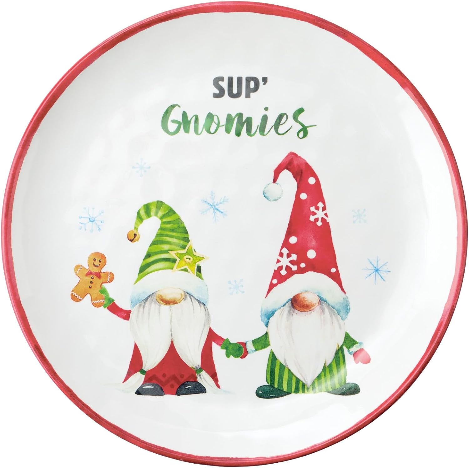 UPware 12 Piece Gnomies Melamine Dinnerware Sets, Outdoor Dishes Set, Plates and Bowls Sets, Christmas Decorations, Service for 4, White