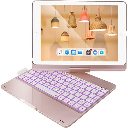 Bosixty ipad Keyboard Case 9.7 for iPad 2018 6th Gen, Compatible for iPad 5th Generation, iPad Pro 9.7, iPad Air 2, iPad Air - 360 Rotation Wireless BT Keyboard with Auto Wake/Sleep(Rose Gold)
