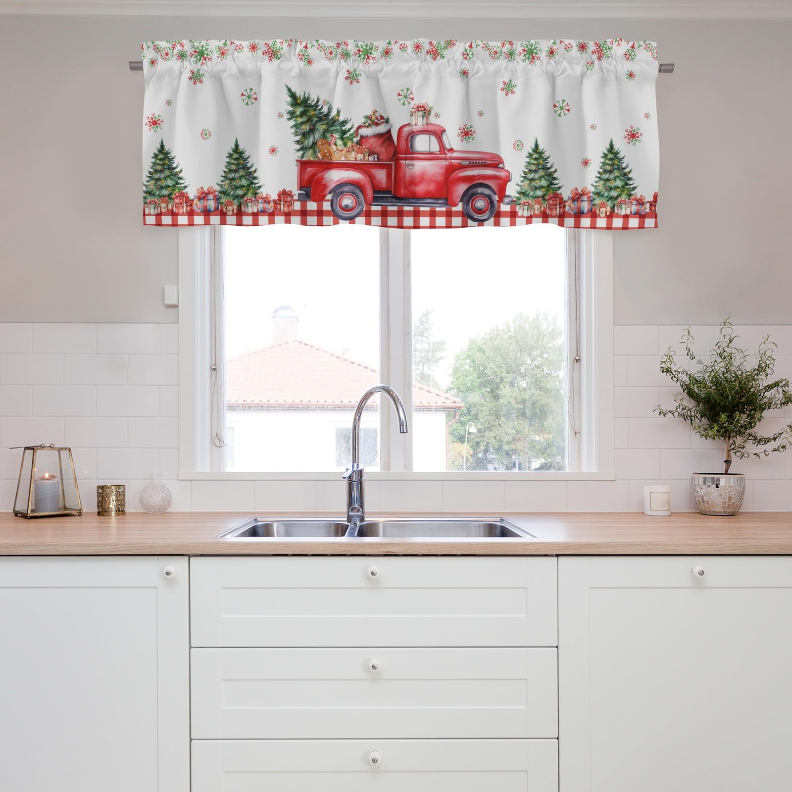 Hliyty Christmas Valance Curtains,Christmas Tree Short Curtains Valance for Small Window,Blackout Curtain Valances,Rod Pocket Short Valance Curtains,Curtains for Bedroom Living Room Kitchen