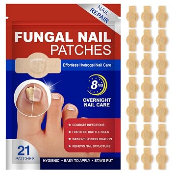 Nail Patches 21 PCS Toenail Treatment Extra Strength 8-Hour Fast Acting Repair Damaged Nails Overnight Nail Repair Effortless Hydrogel Nail Care Renewal for Men and Women