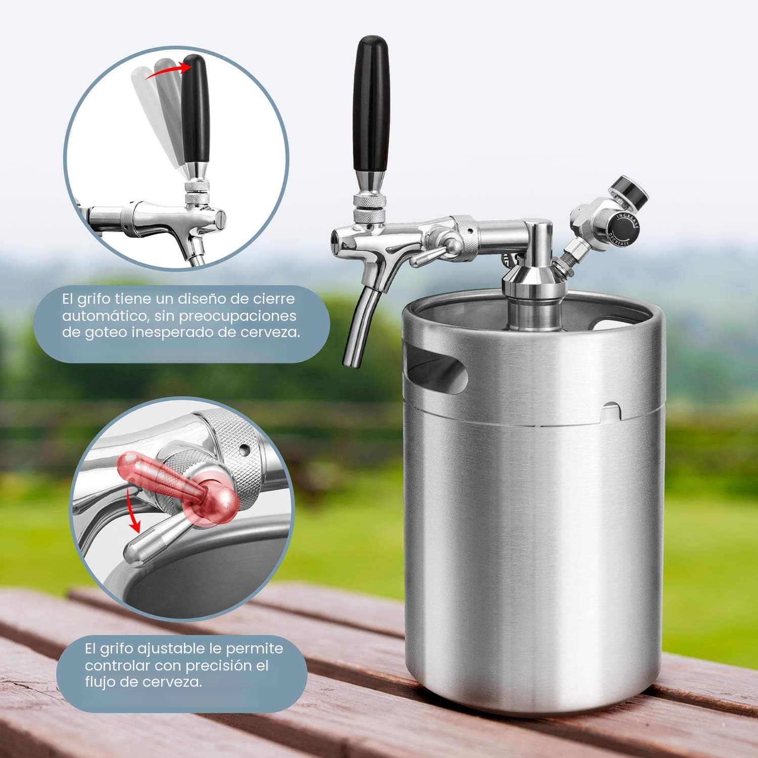 TMCRAFT 5 litros Minibarril Growler, sistema de kit de barril de acero inoxidable con grifo ajustable, para cervecerías caseras, cervezas artesanales y cerveza de barril frescas